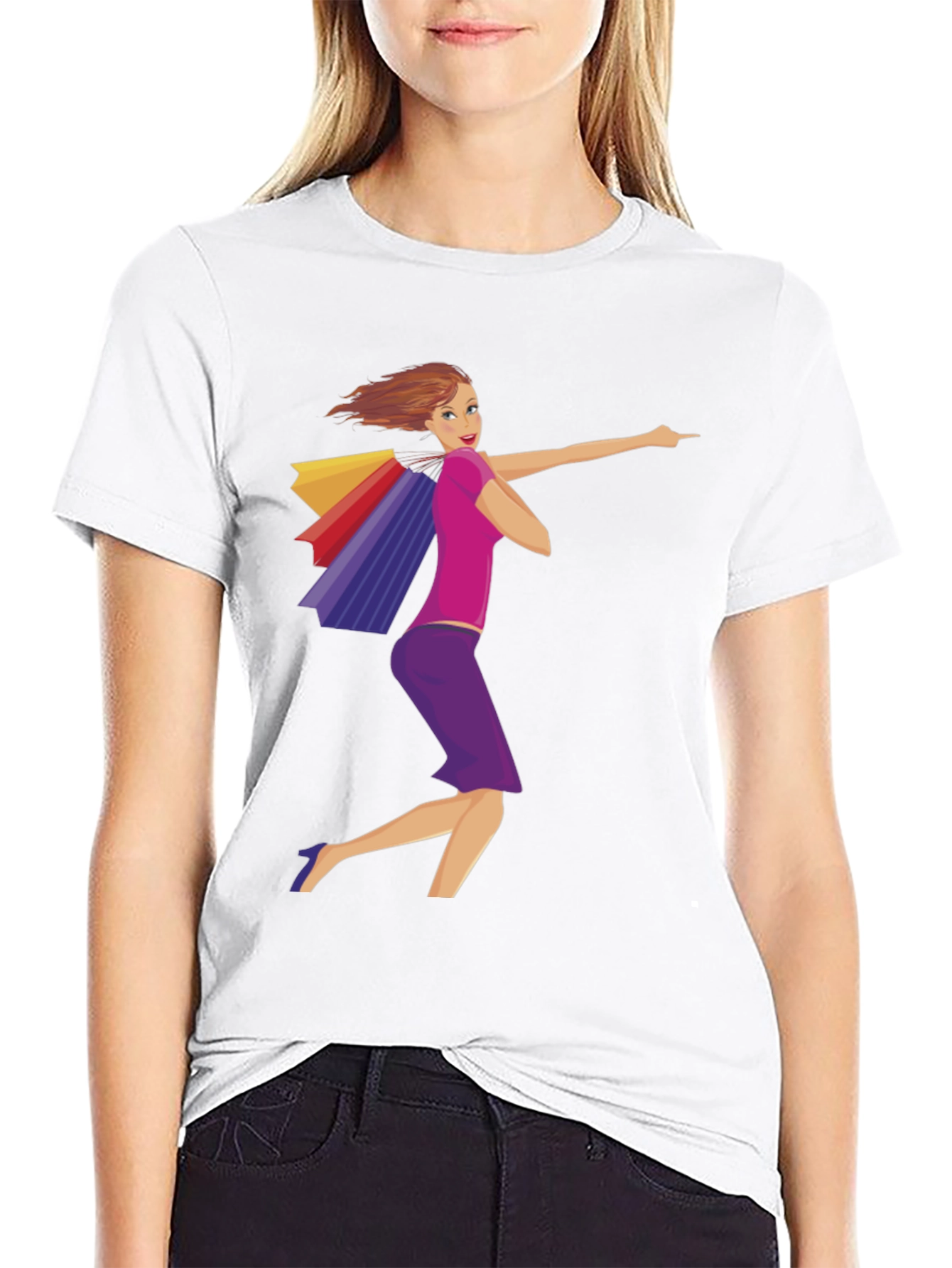 Shopping Girl Graphic Black T-Shirt