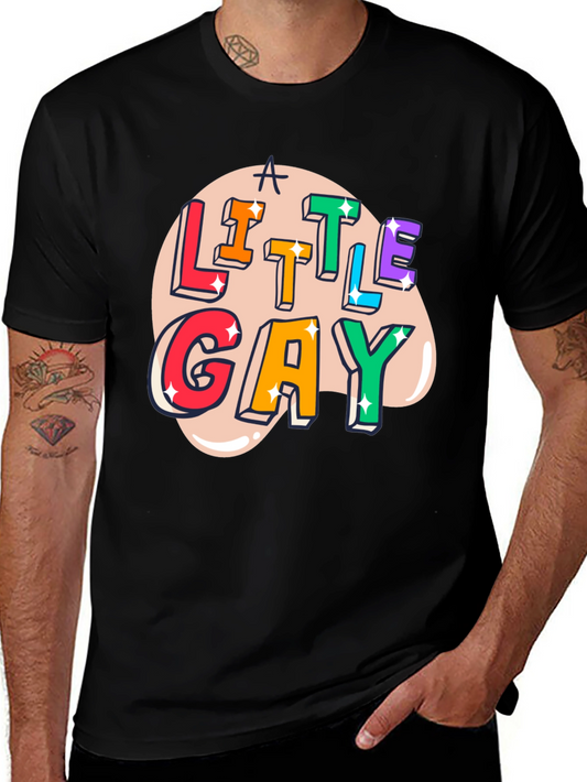 A Little Gay Pride Tee - Rainbow Lettering Black T-Shirt