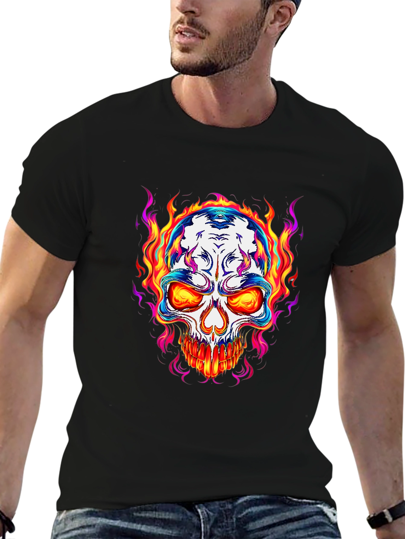 Flaming Skull Graphic T-Shirt