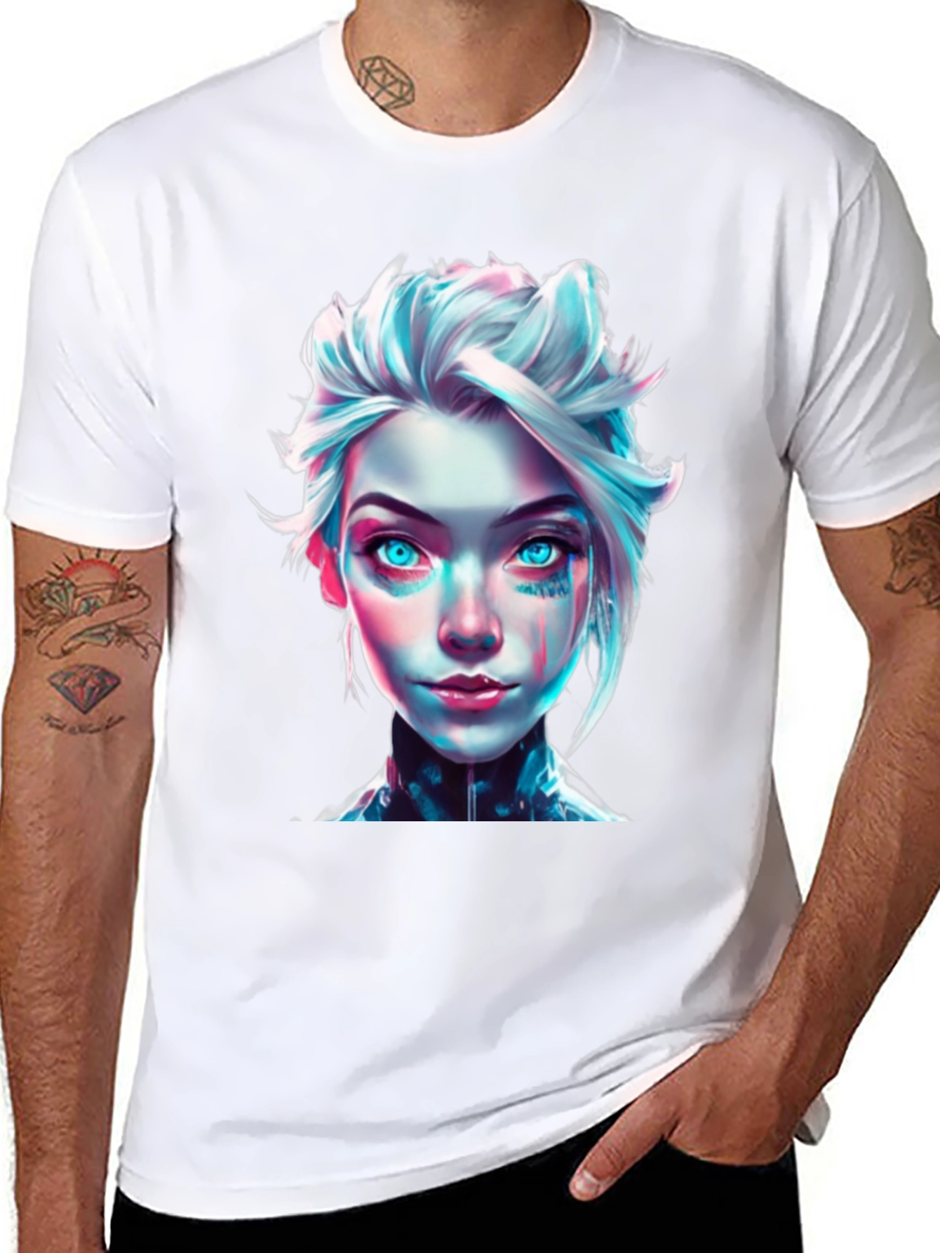 Cyberpunk Girl Graphic Tee - Black Cotton T-Shirt