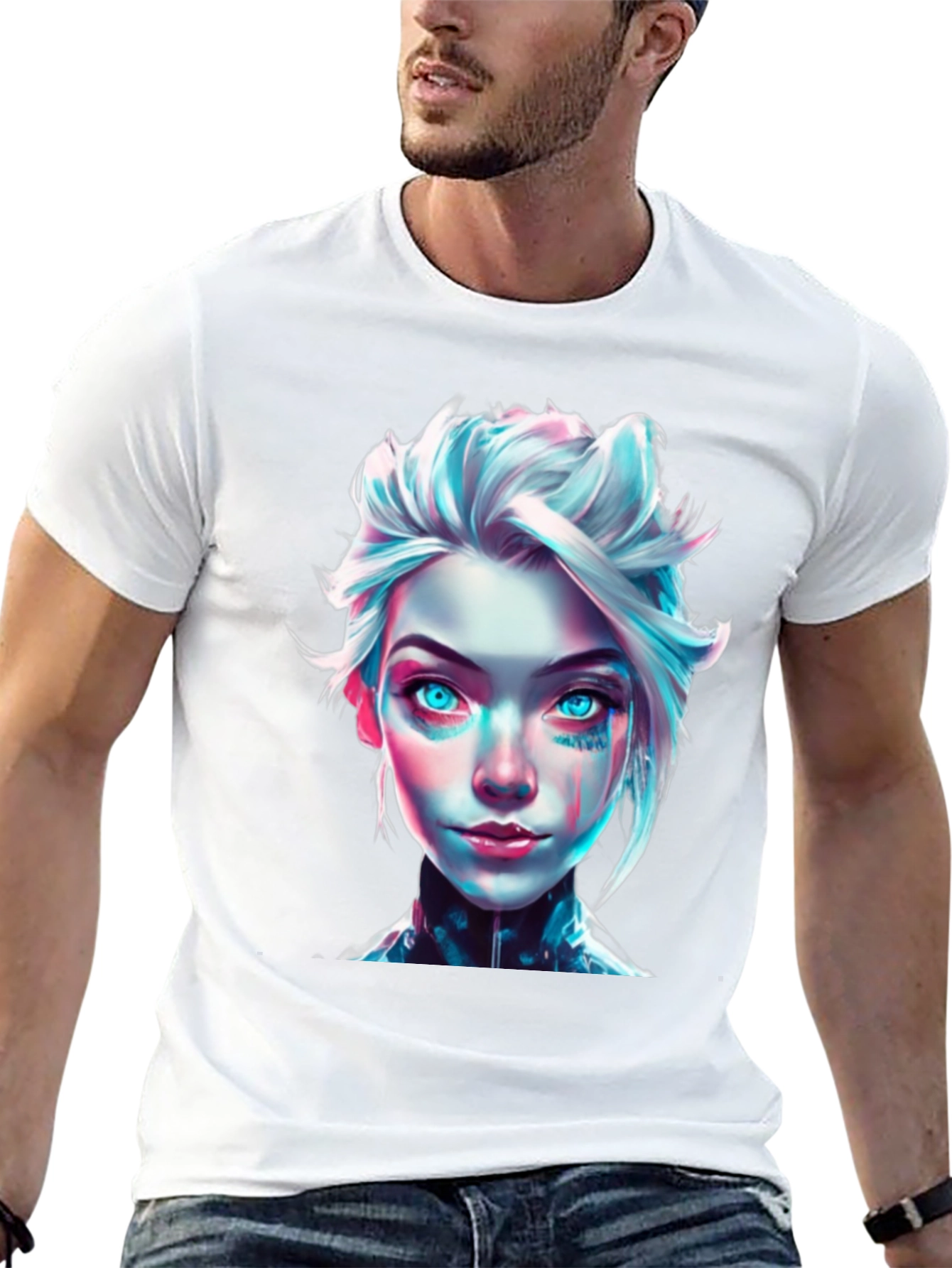 Cyberpunk Girl Graphic Tee - Black Cotton T-Shirt
