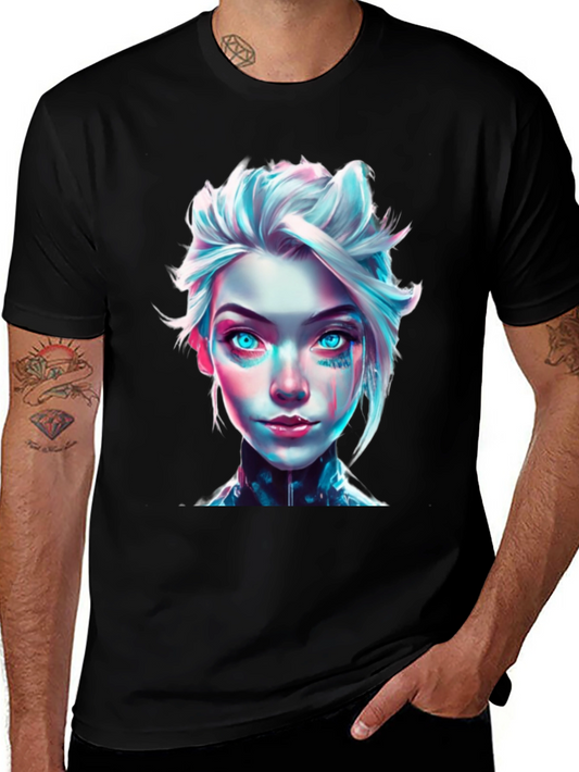 Cyberpunk Girl Graphic Tee - Black Cotton T-Shirt