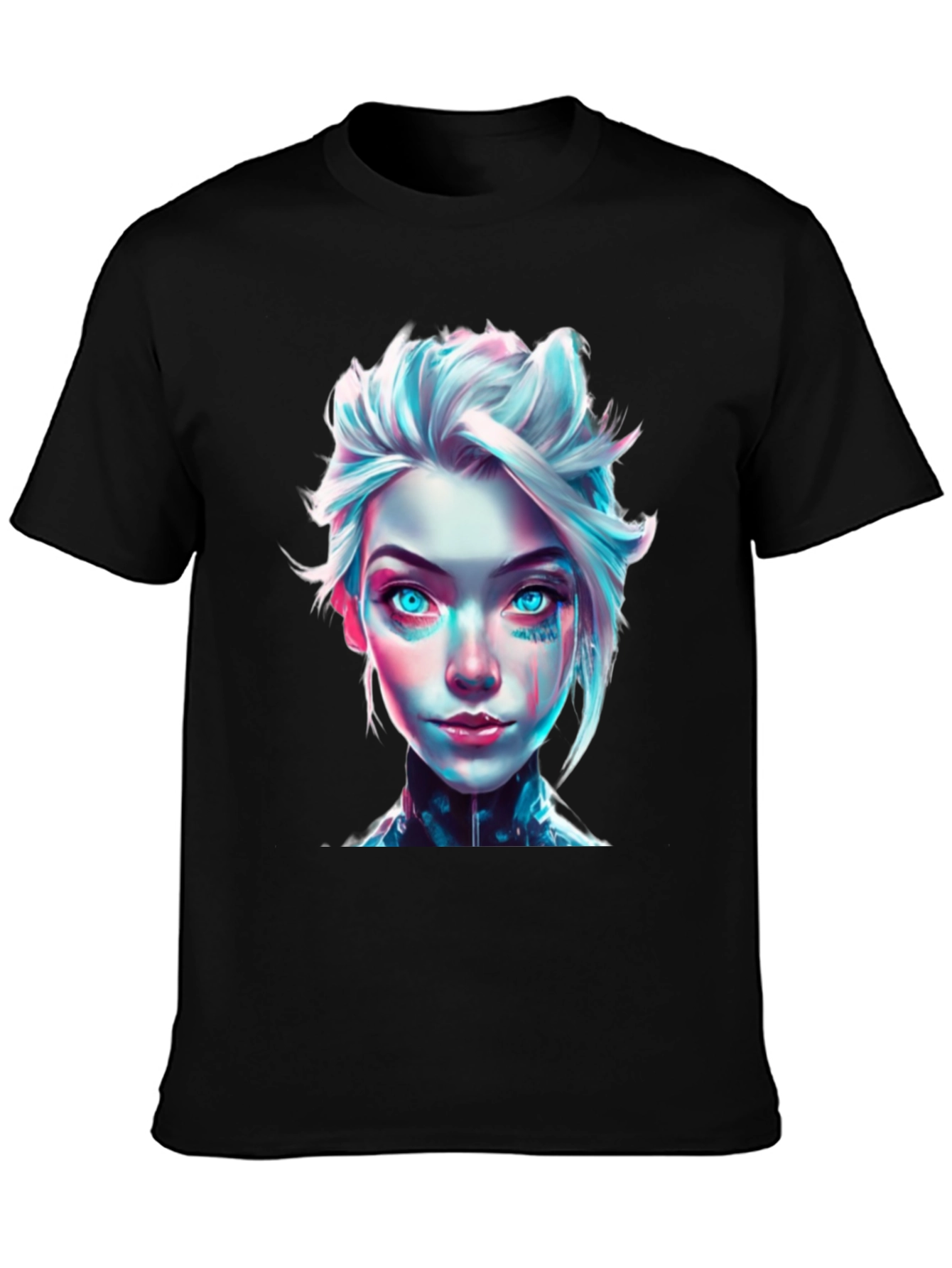 Cyberpunk Girl Graphic Tee - Black Cotton T-Shirt