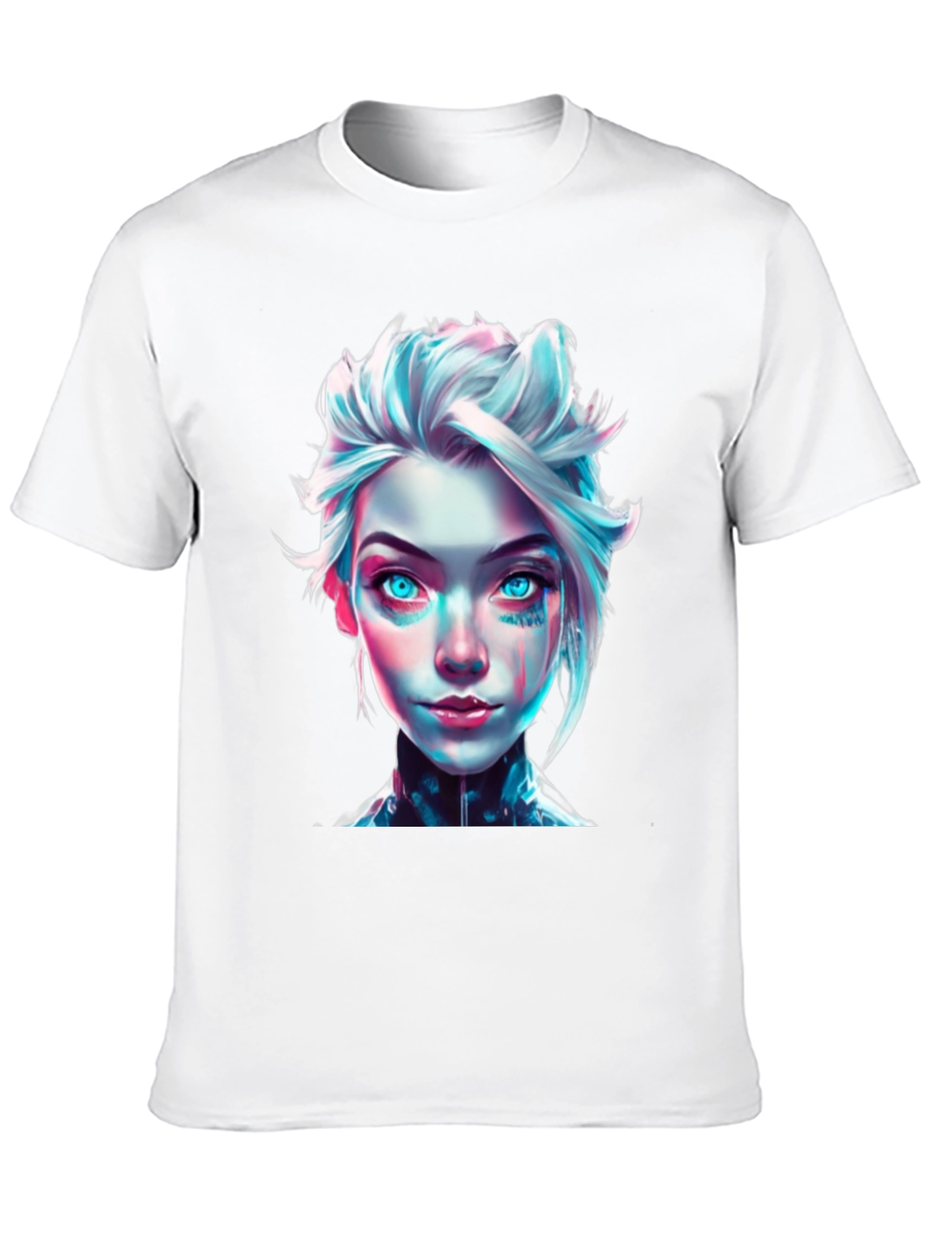 Cyberpunk Girl Graphic Tee - Black Cotton T-Shirt