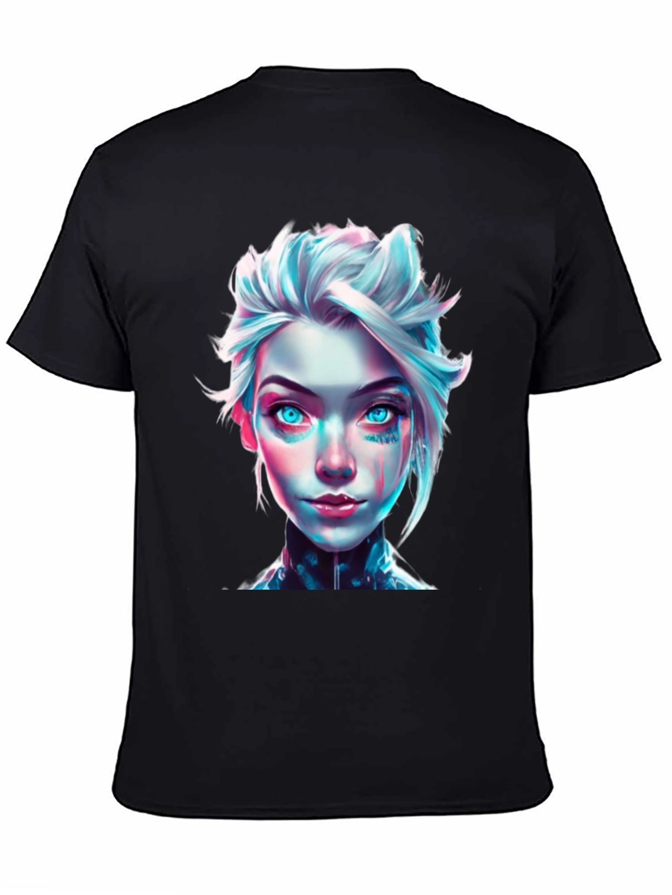 Cyberpunk Girl Graphic Tee - Black Cotton T-Shirt