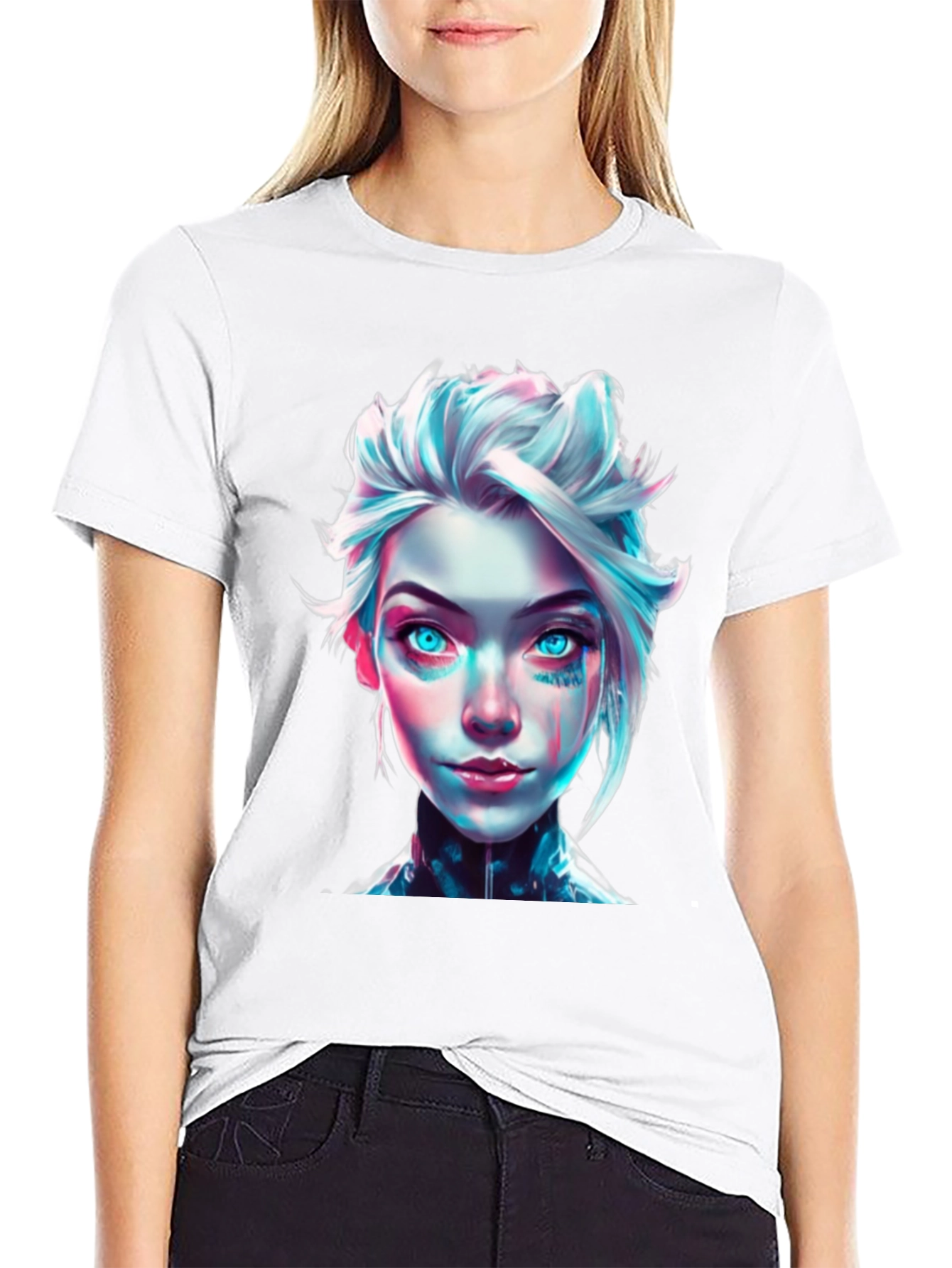Cyberpunk Girl Graphic Tee - Black Cotton T-Shirt