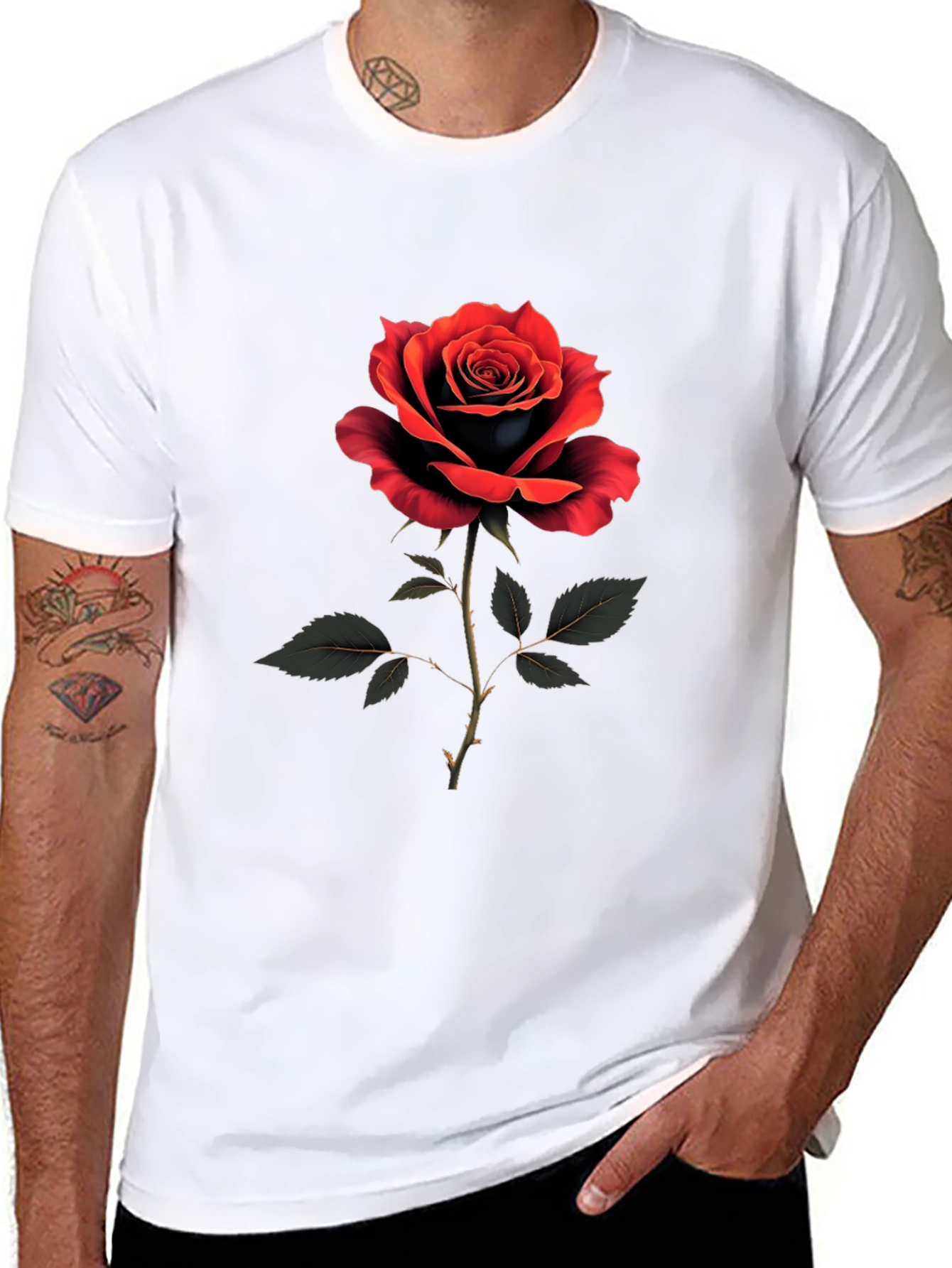 Rose Graphic Print Crew Neck T-Shirt