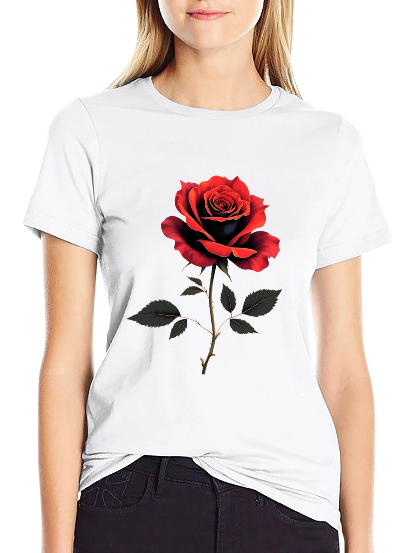 Rose Graphic Print Crew Neck T-Shirt