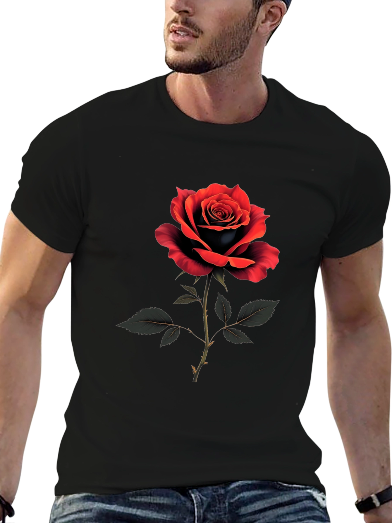Rose Graphic Print Crew Neck T-Shirt