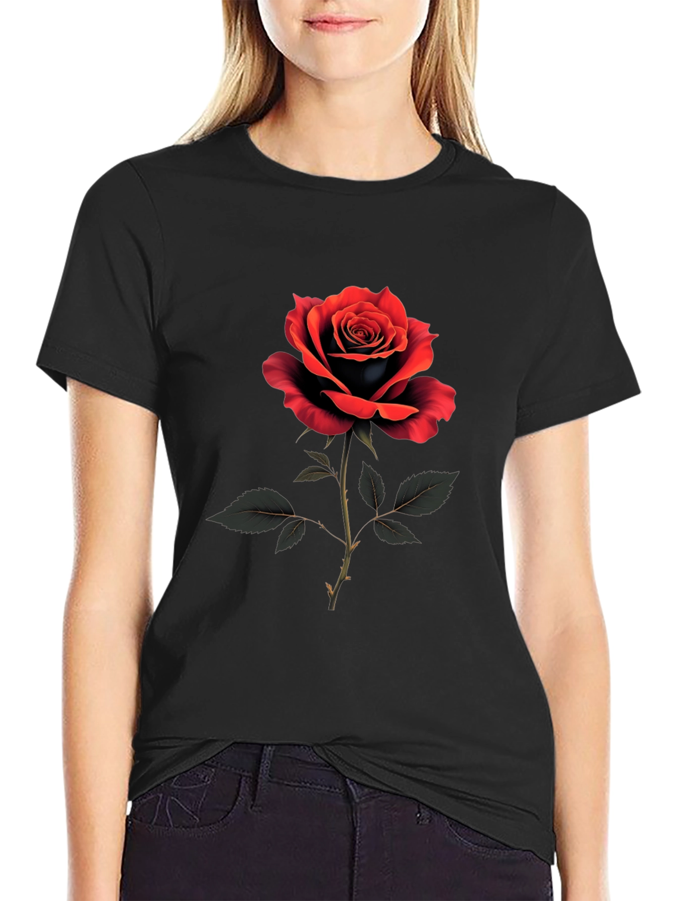 Rose Graphic Print Crew Neck T-Shirt