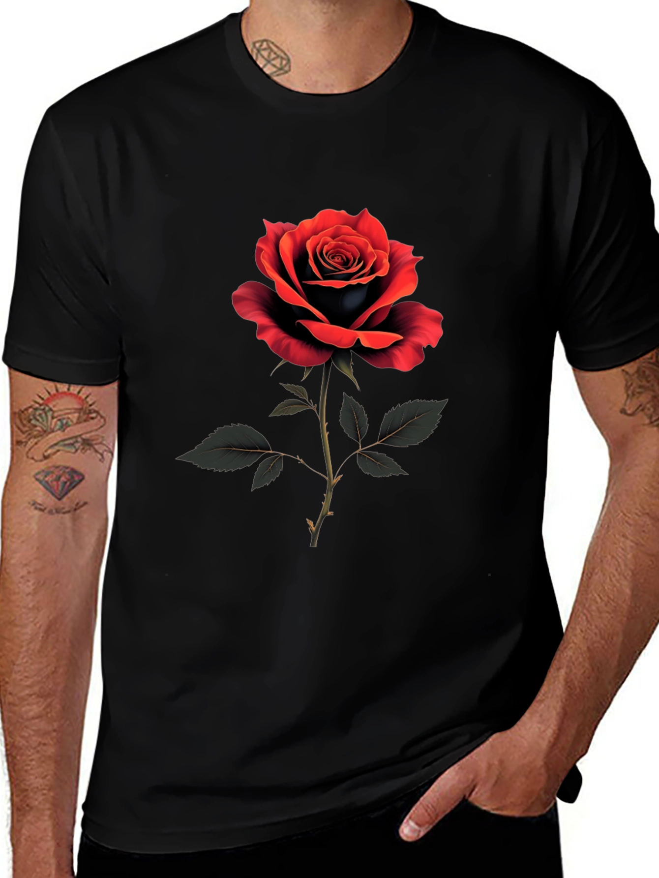 Rose Graphic Print Crew Neck T-Shirt
