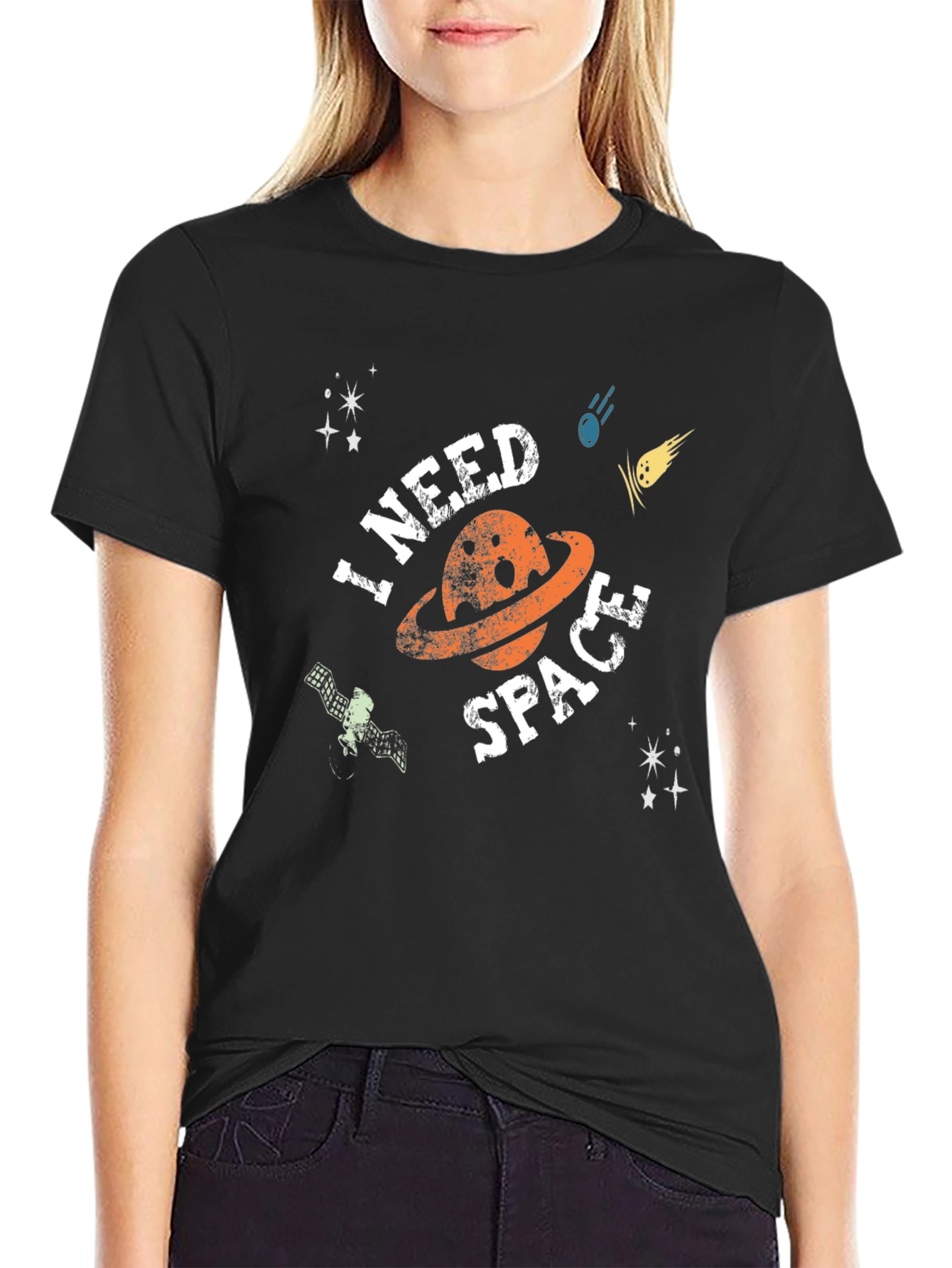I Need Space Graphic Print Crew Neck T-Shirt