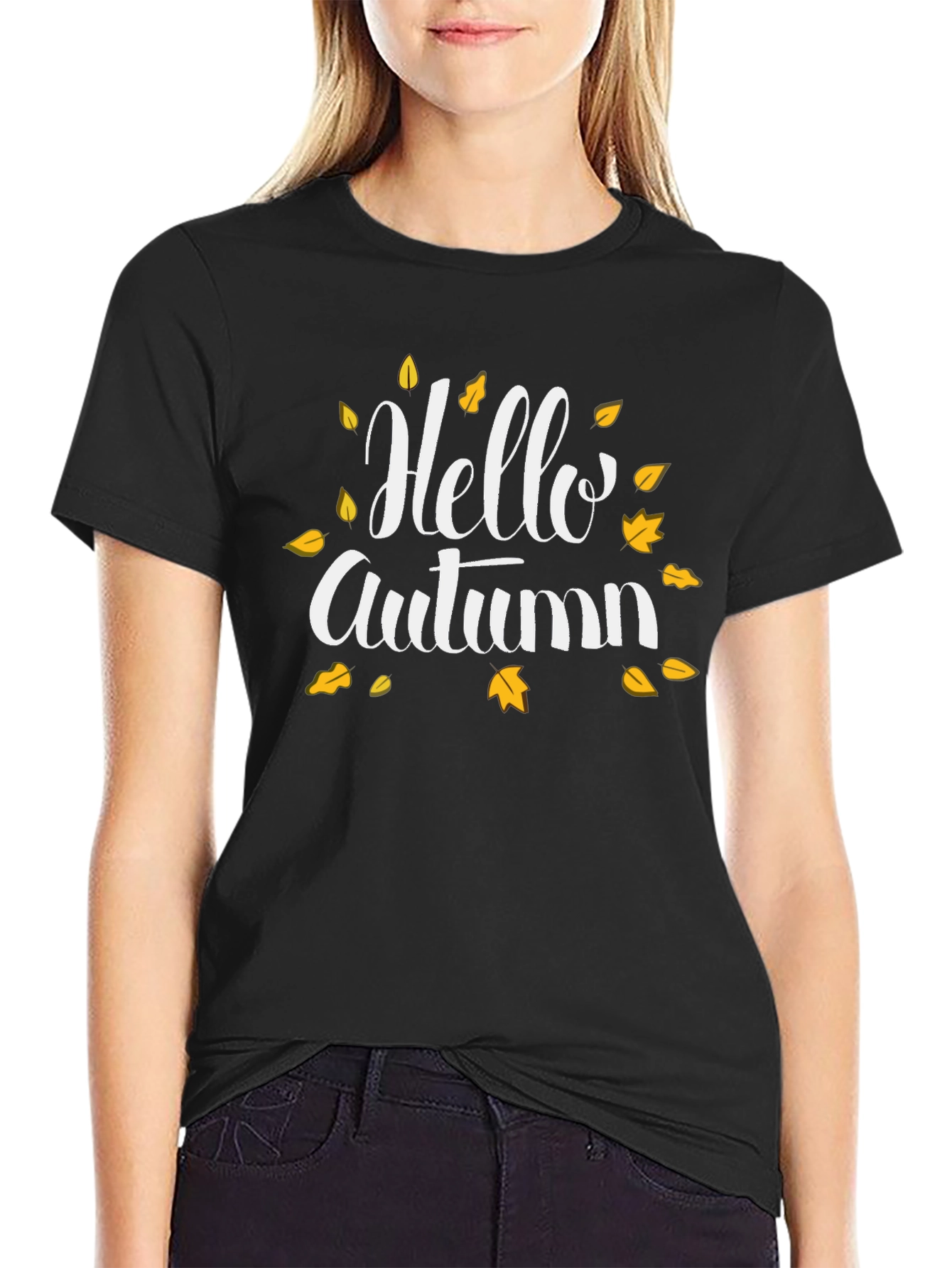 Hello Autumn Graphic Tee - Black Fall T-Shirt