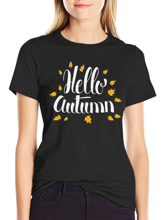 Hello Autumn Graphic Tee - Black Fall T-Shirt