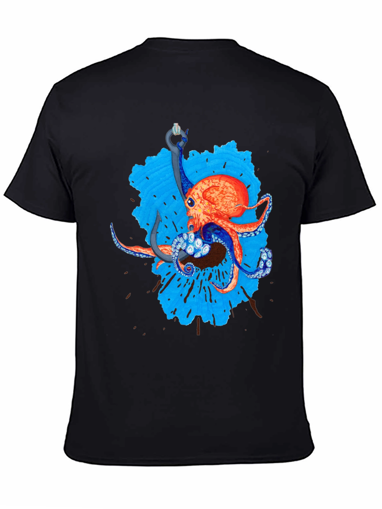 Octopus Hook Graphic Tee - Black Cotton Casual Wear