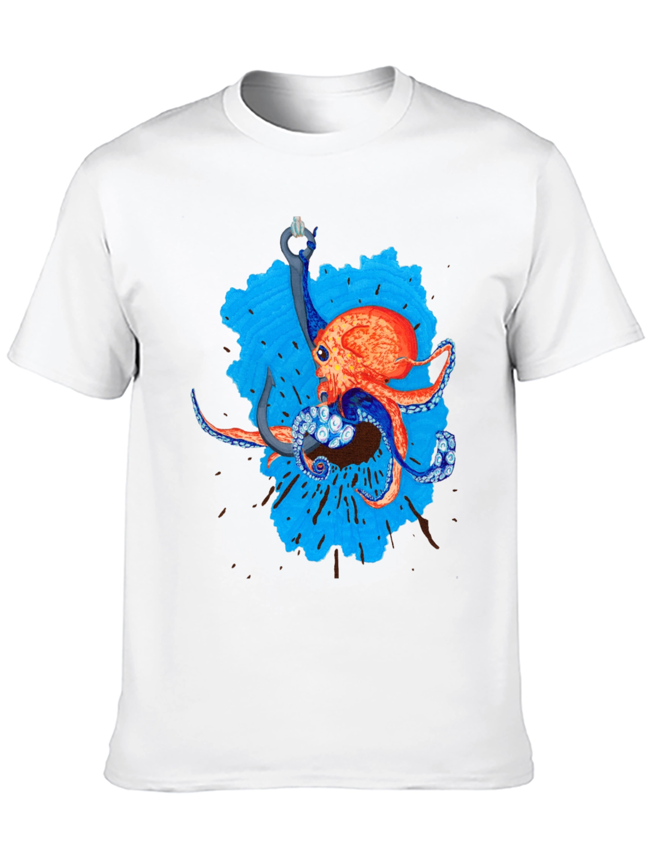 Octopus Hook Graphic Tee - Black Cotton Casual Wear