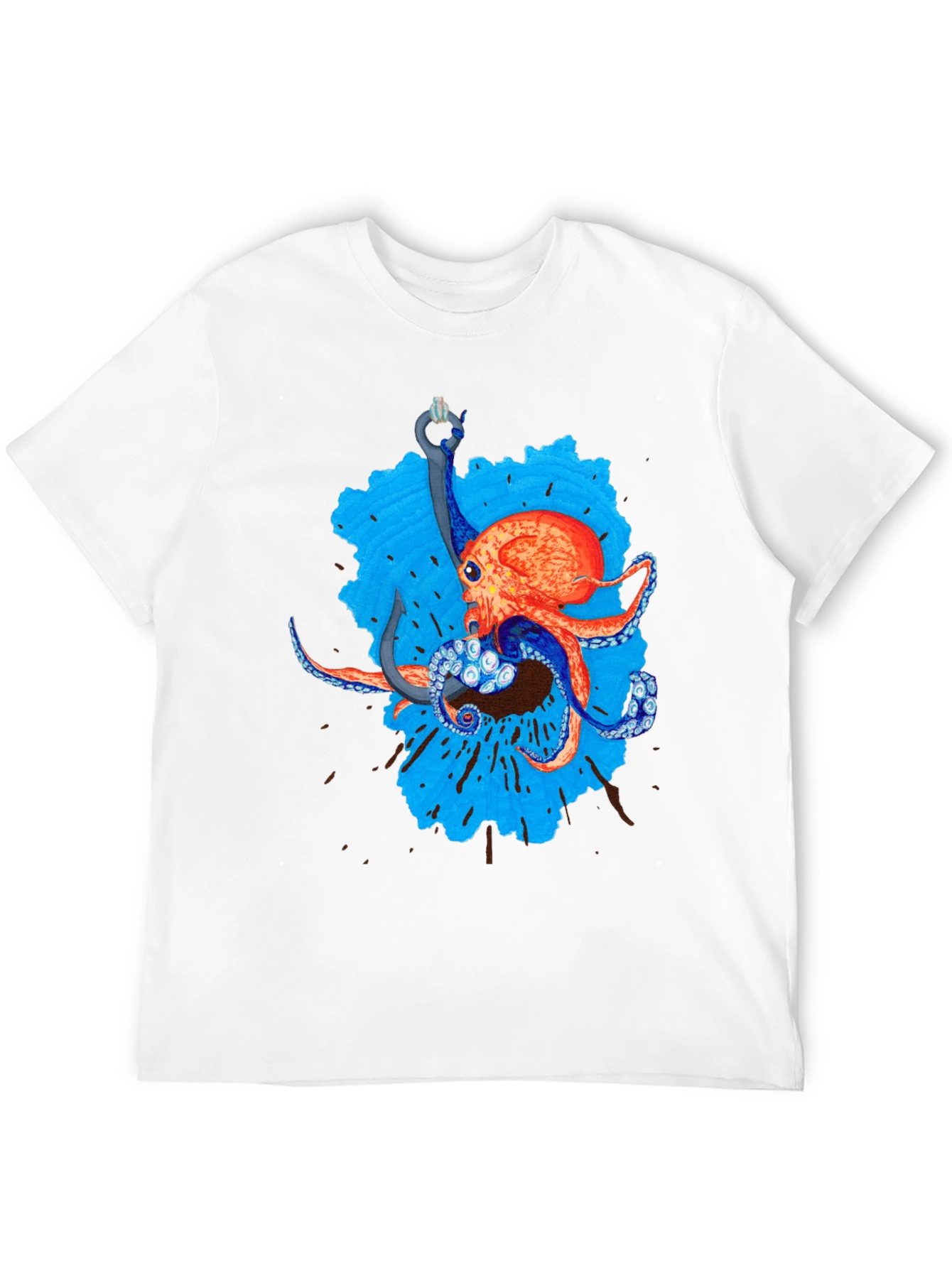Octopus Hook Graphic Tee - Black Cotton Casual Wear