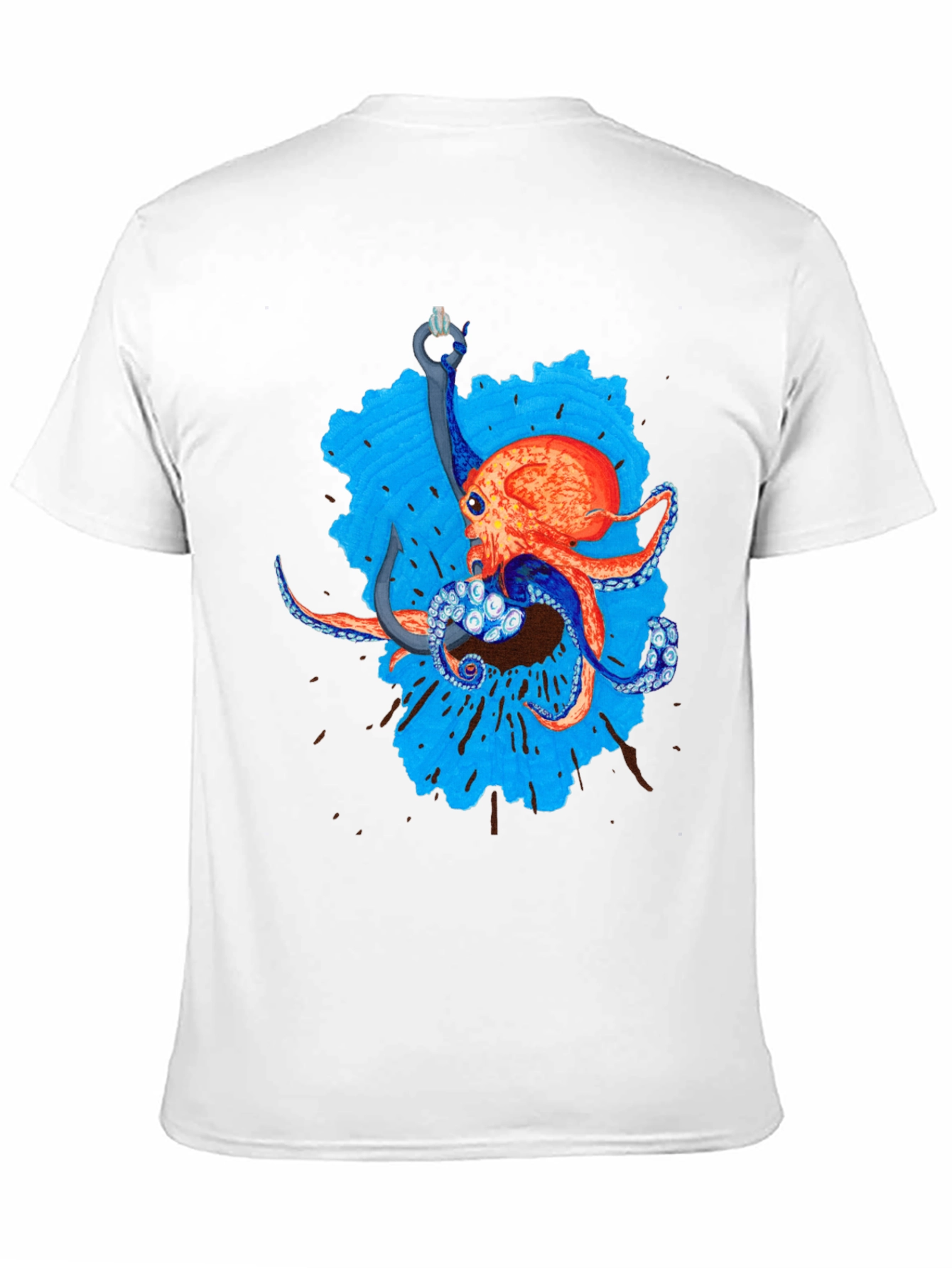Octopus Hook Graphic Tee - Black Cotton Casual Wear