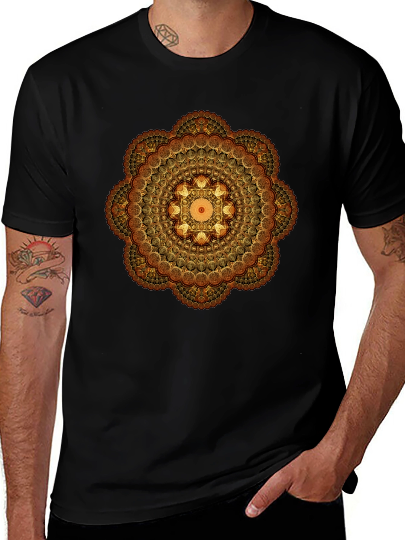 Geometric Mandala Graphic Tee - Black