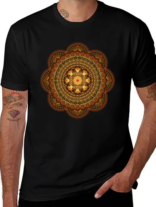 Geometric Mandala Graphic Tee - Black