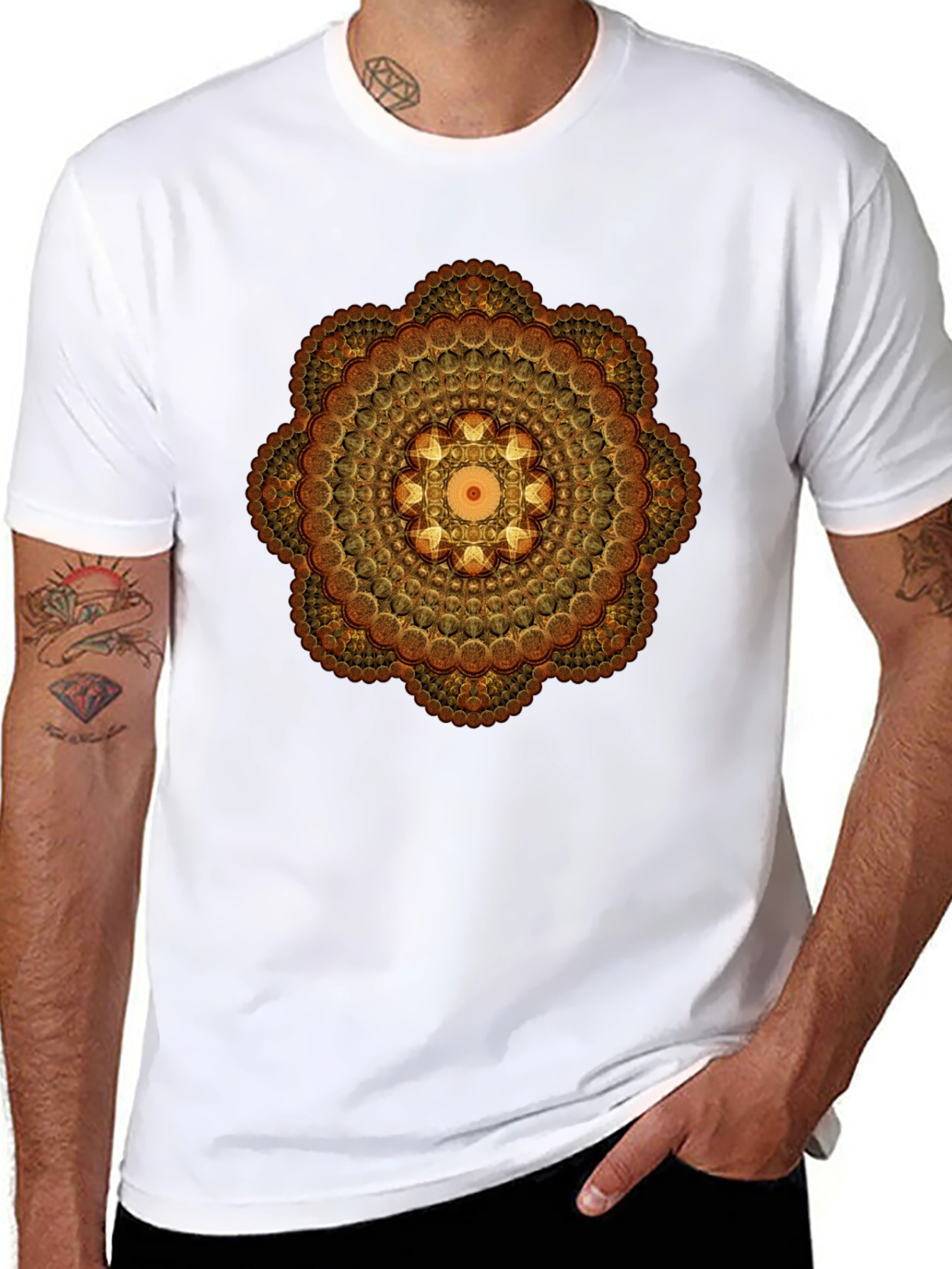 Geometric Mandala Graphic Tee - Black