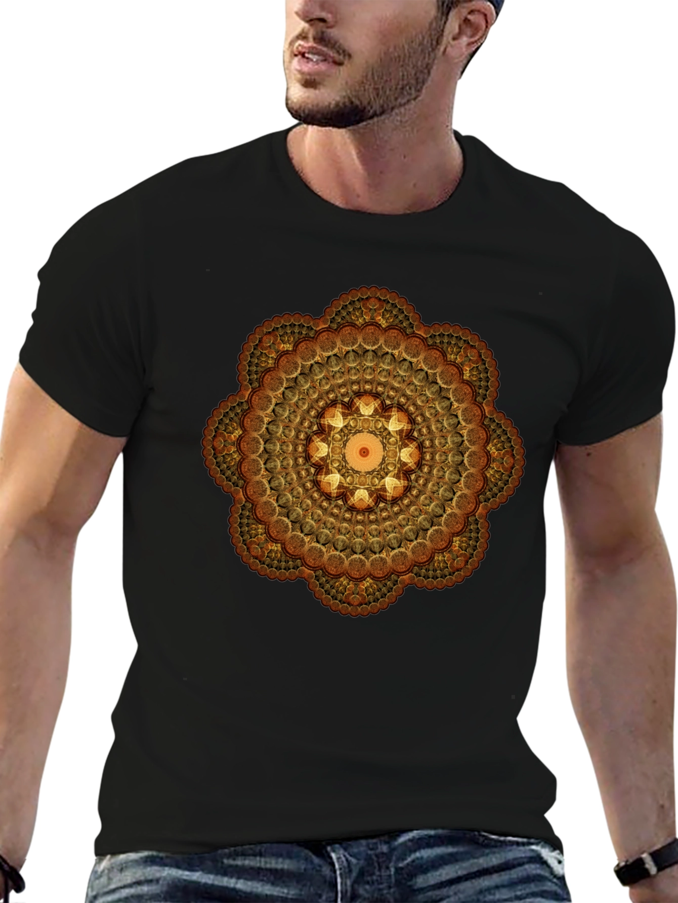 Geometric Mandala Graphic Tee - Black
