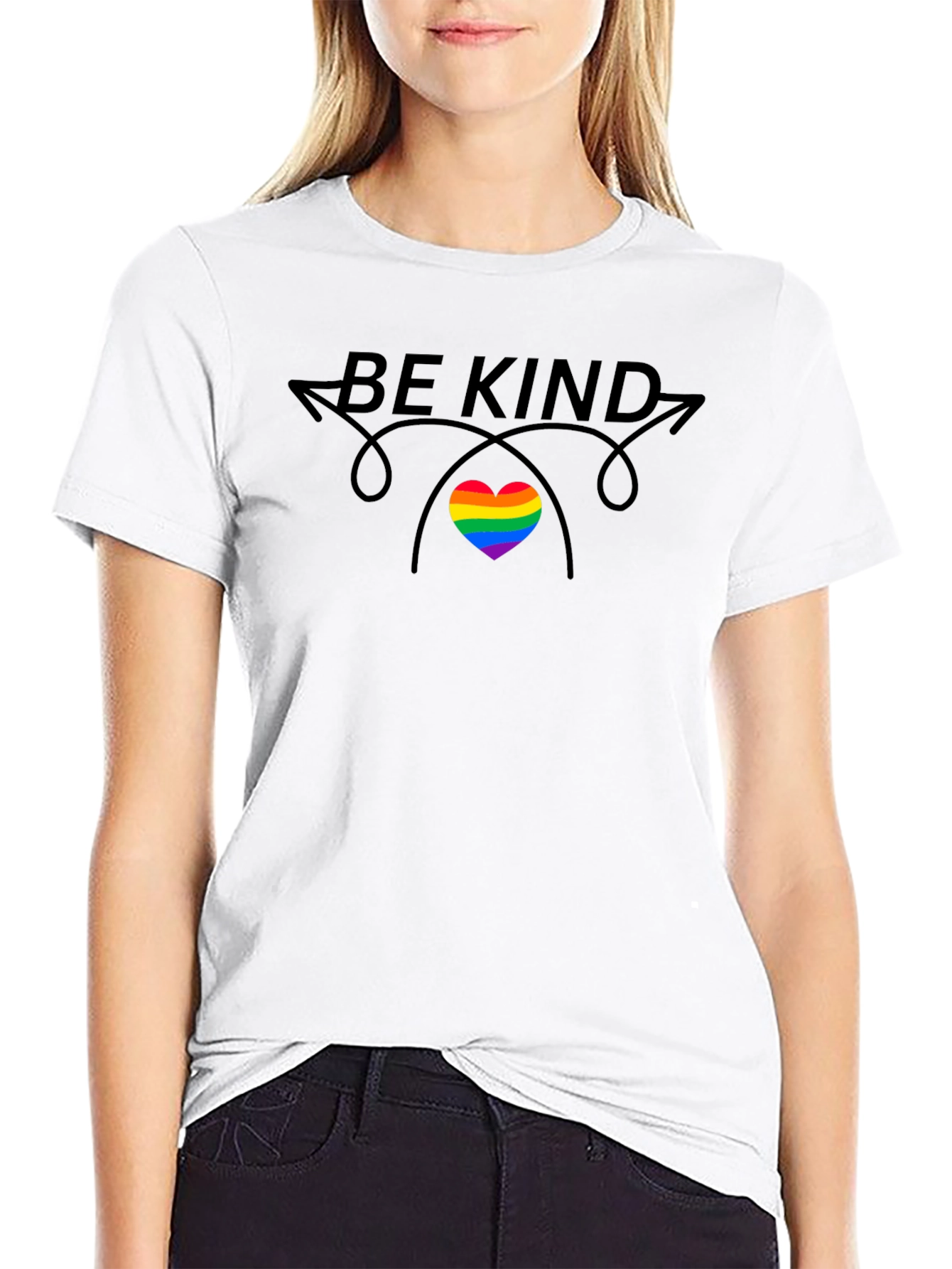 Be Kind Rainbow Heart Graphic T-Shirt