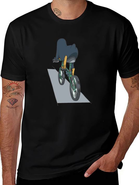 Humorous Cyclist Graphic T-Shirt - Black Cotton Blend
