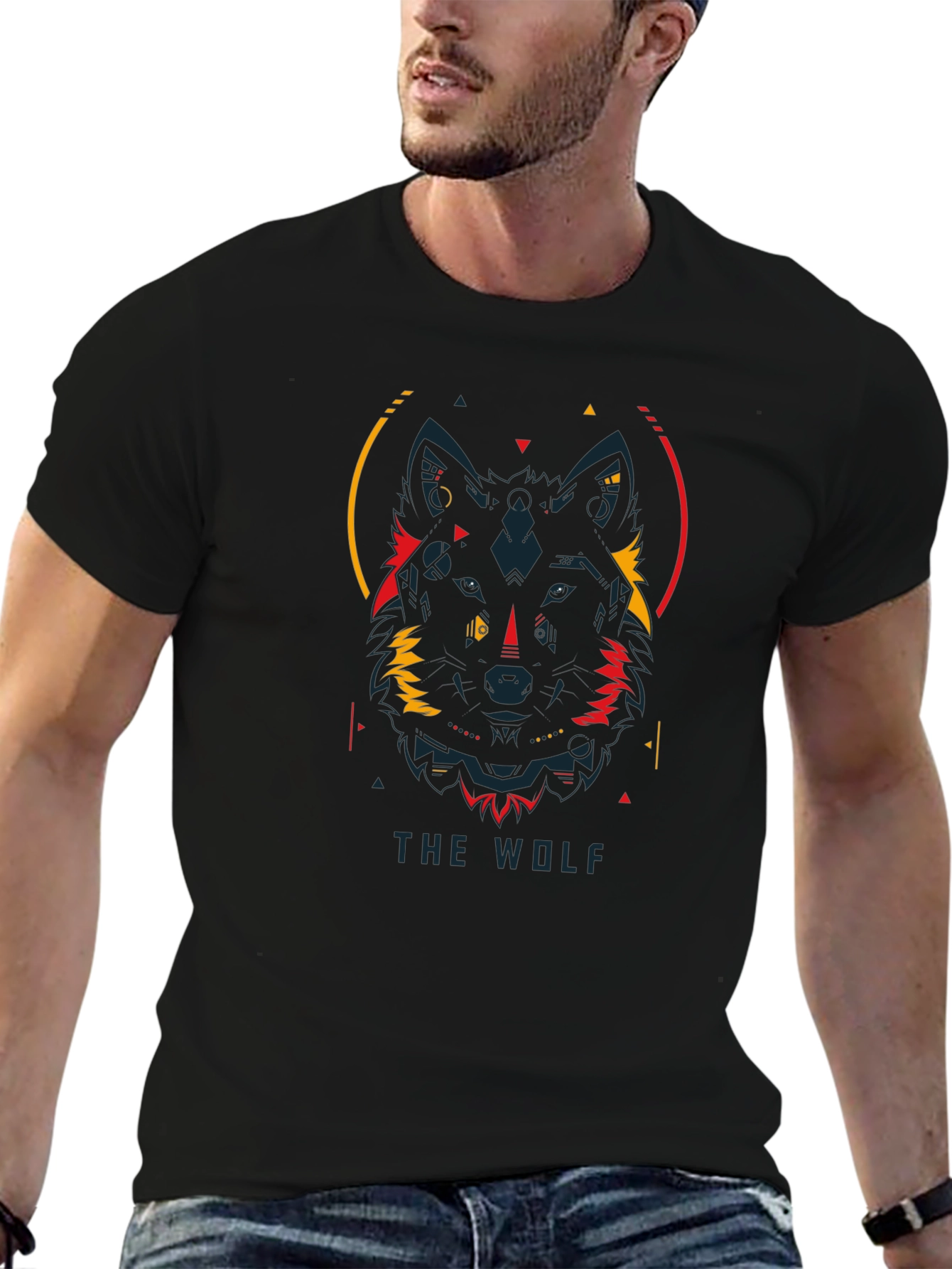 Geometric Wolf Graphic Tee - Modern Black T-Shirt