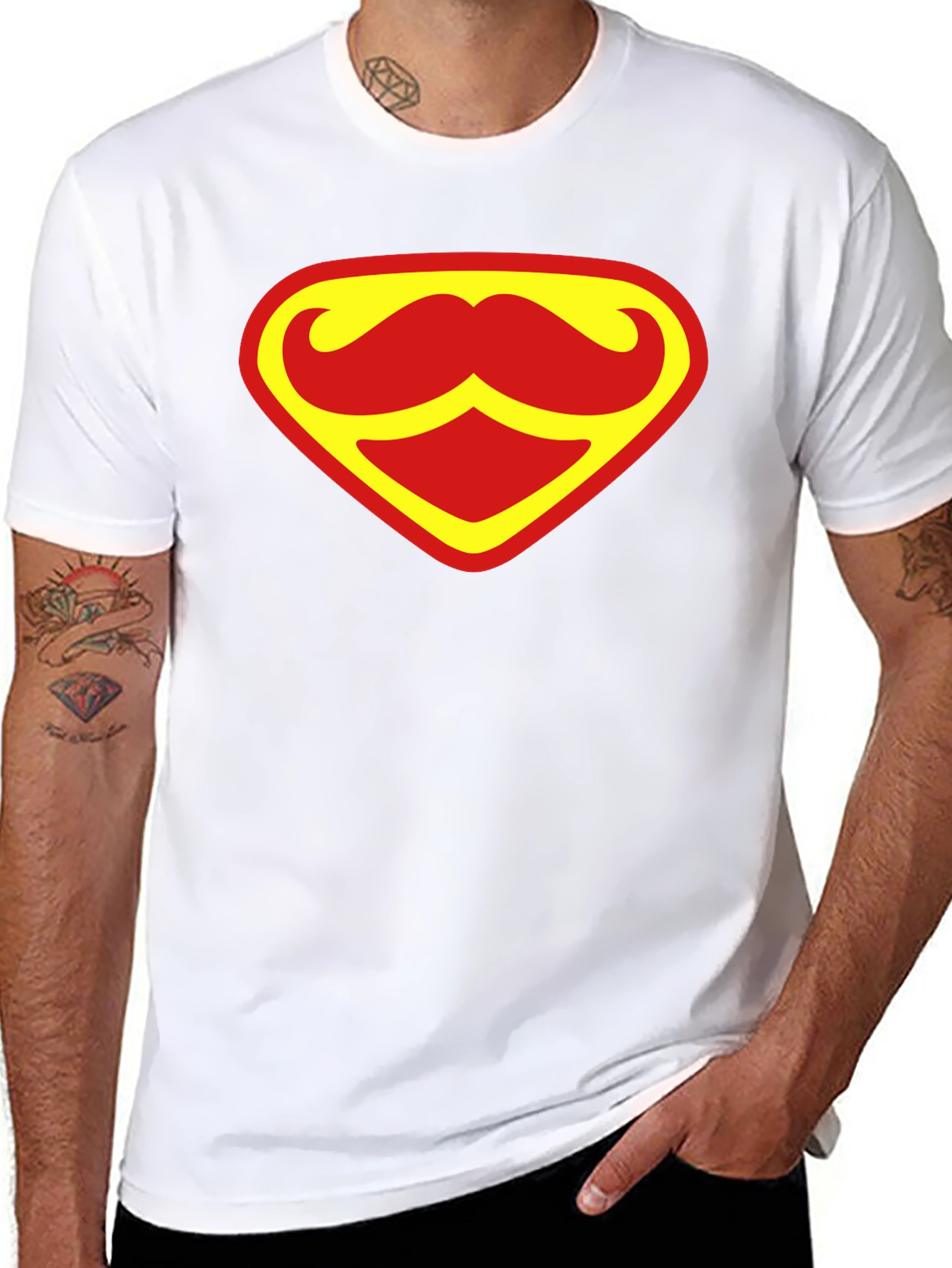 Funny Mustache Superman Logo Graphic T-Shirt