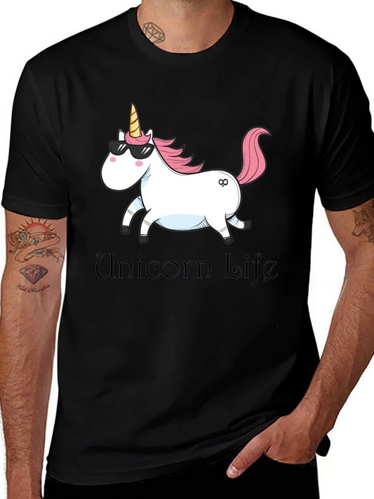 Unicorn Life Graphic Tee - Black Cotton Casual Shirt