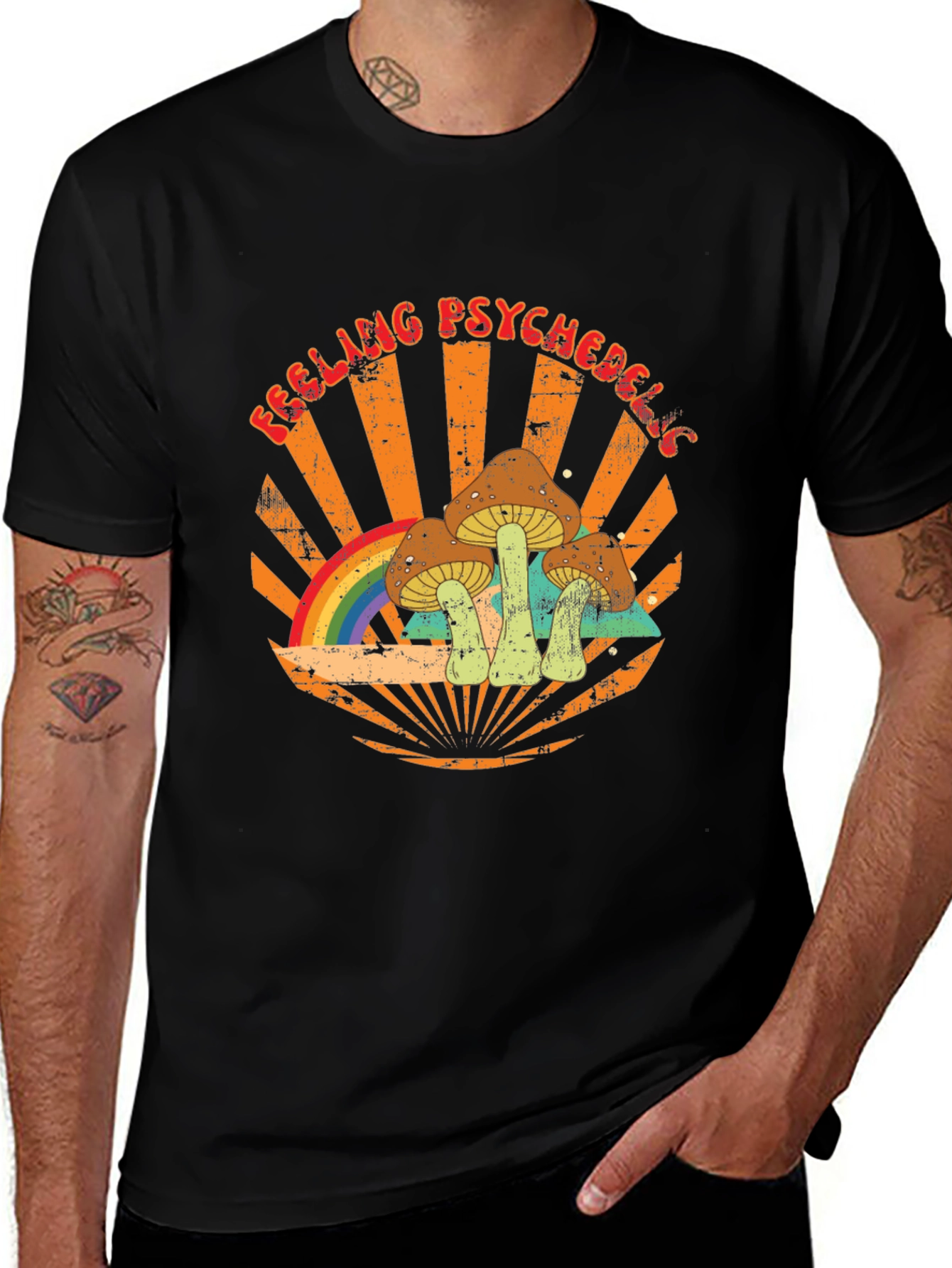 Feeling Psychedelic Graphic Tee - Retro Mushroom Rainbow