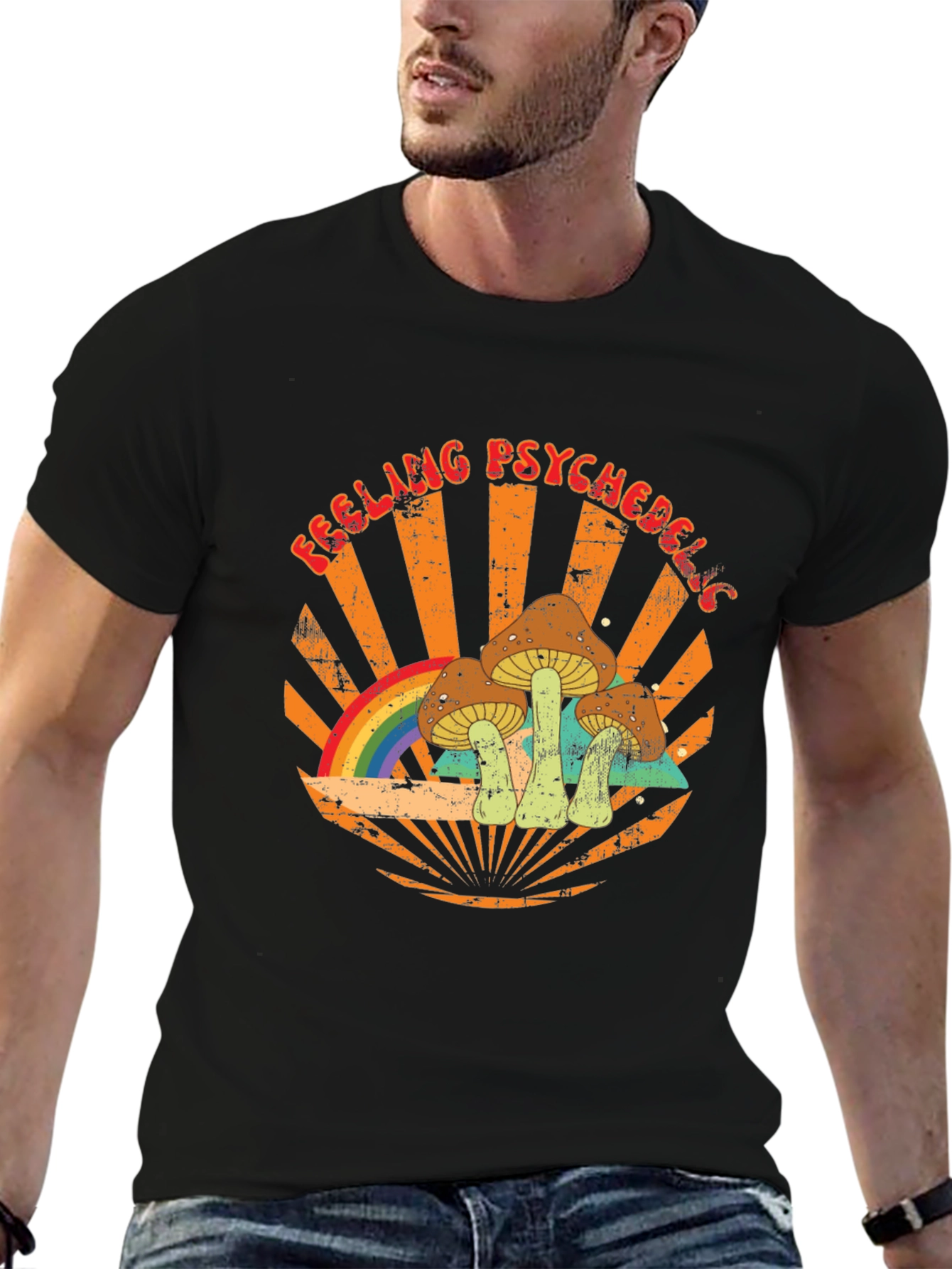 Feeling Psychedelic Graphic Tee - Retro Mushroom Rainbow