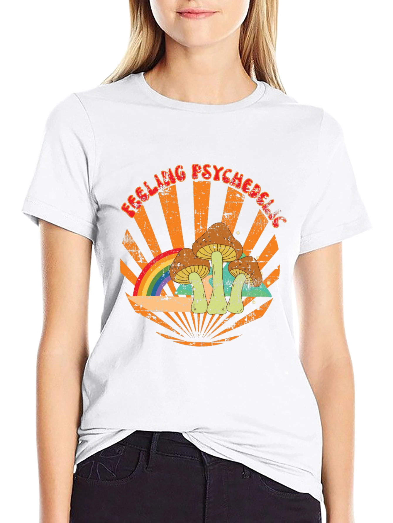 Feeling Psychedelic Graphic Tee - Retro Mushroom Rainbow