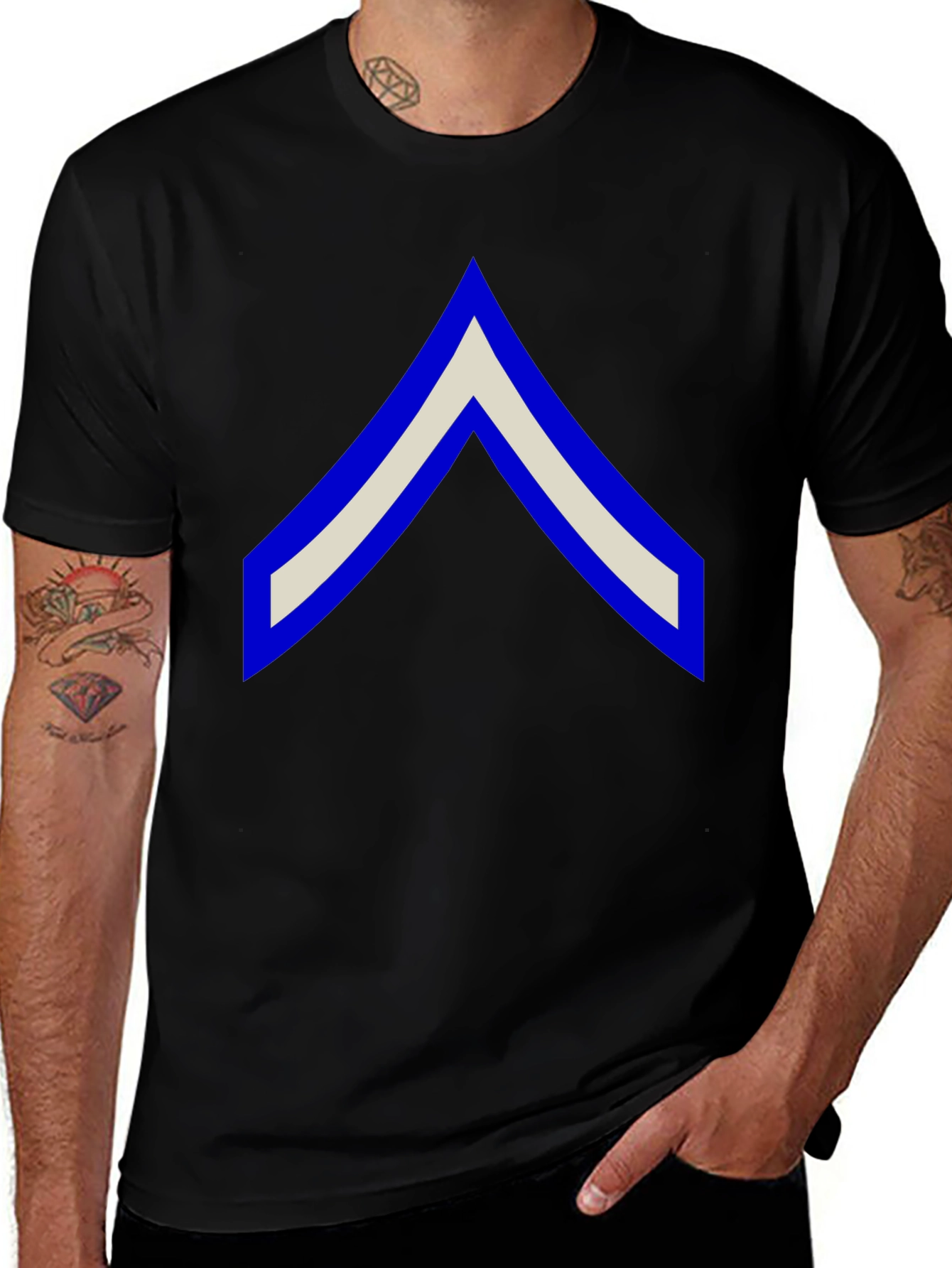 Chevron Graphic Tee - Black Cotton Casual Shirt