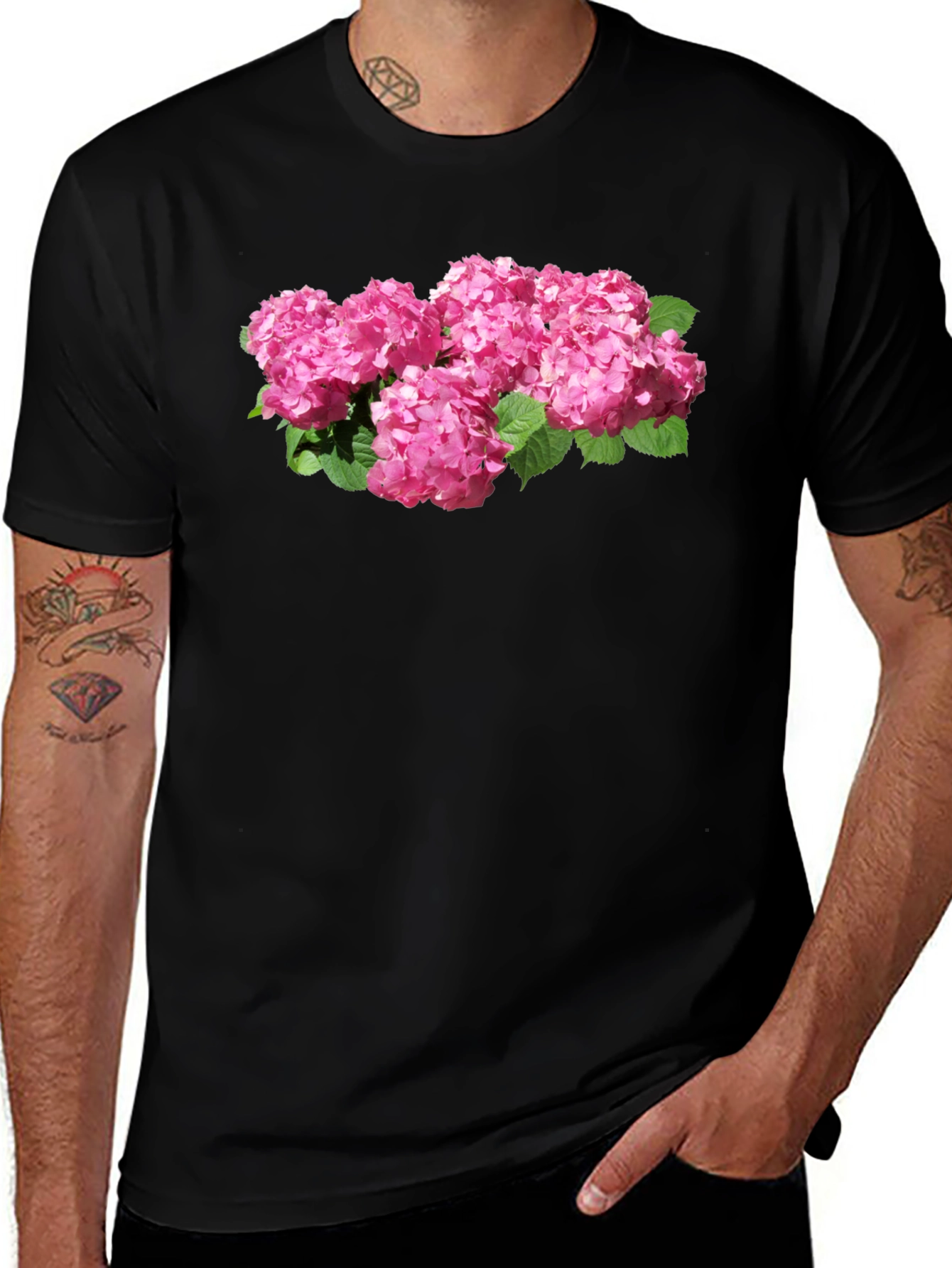 Floral Hydrangea Graphic Black T-Shirt