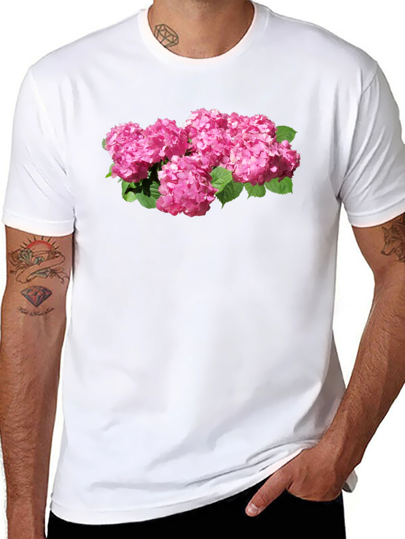 Floral Hydrangea Graphic Black T-Shirt