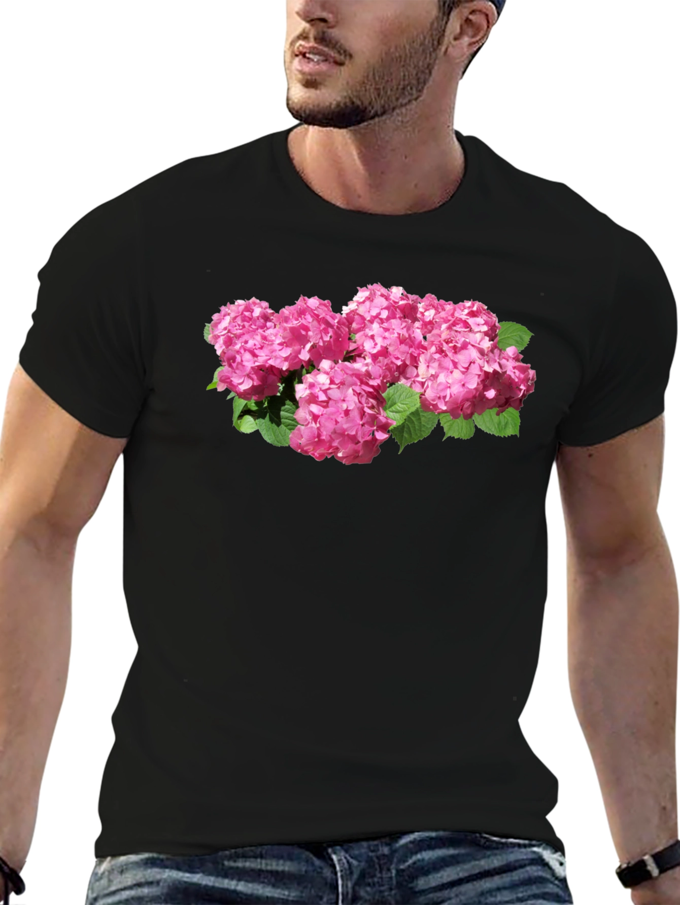 Floral Hydrangea Graphic Black T-Shirt