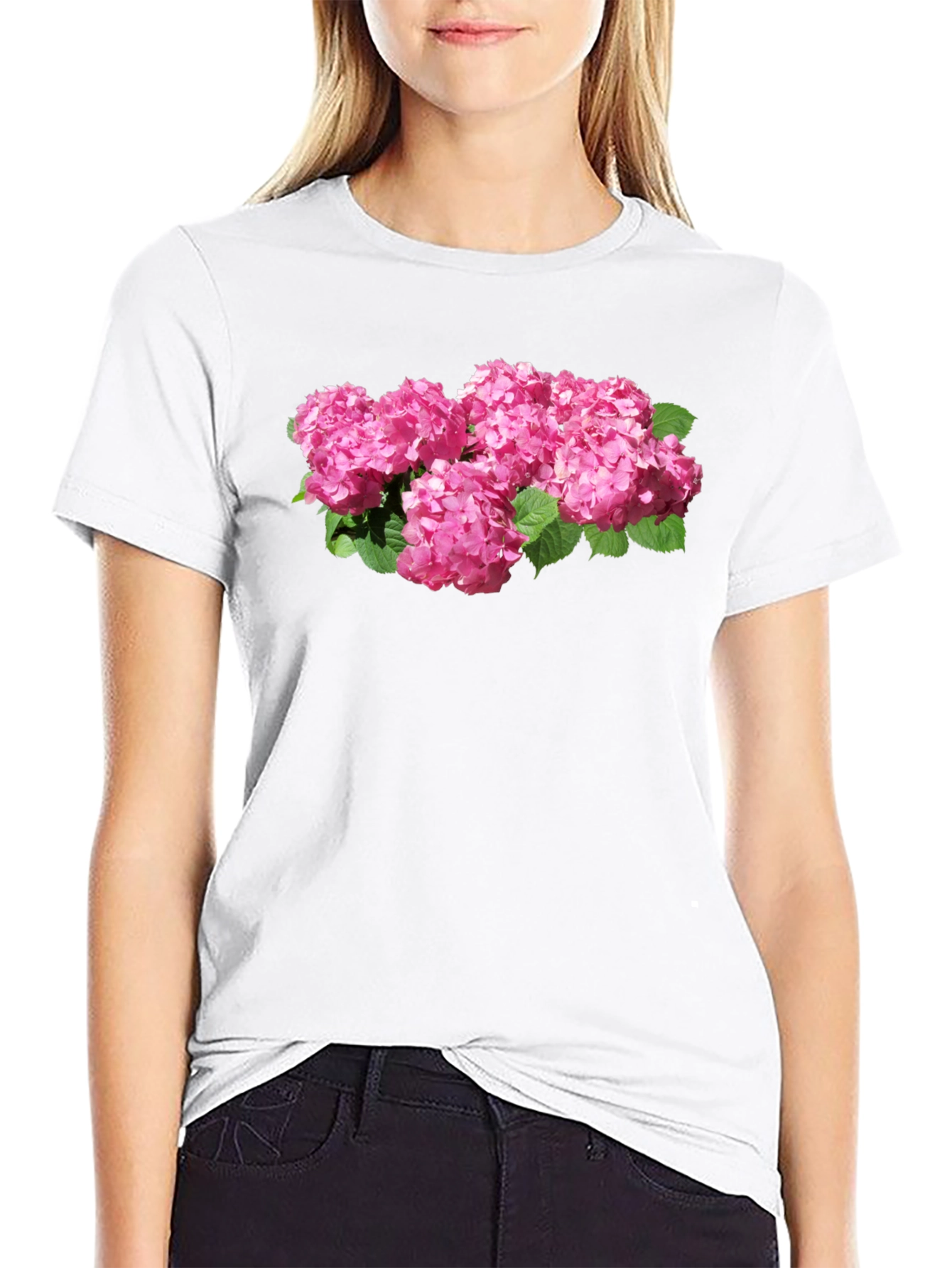 Floral Hydrangea Graphic Black T-Shirt