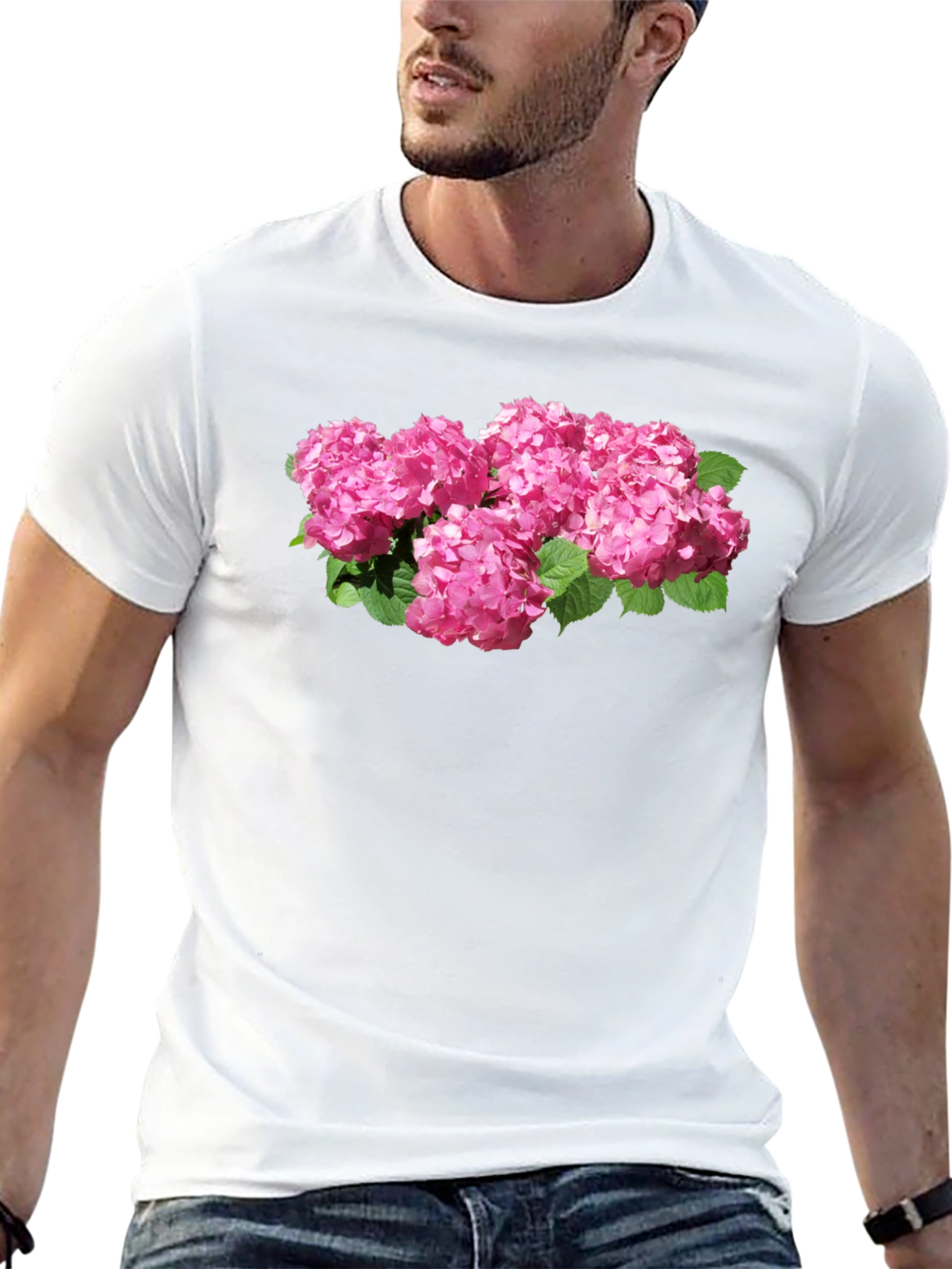 Floral Hydrangea Graphic Black T-Shirt
