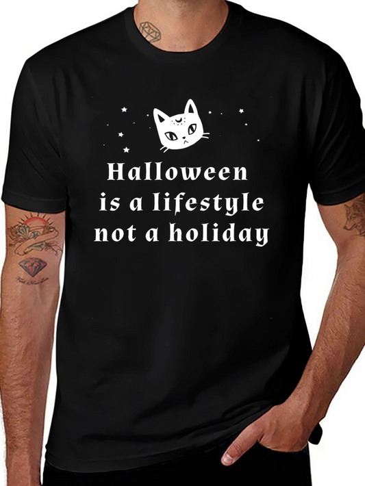 Halloween Lifestyle T-Shirt - Cat & Stars Graphic Tee