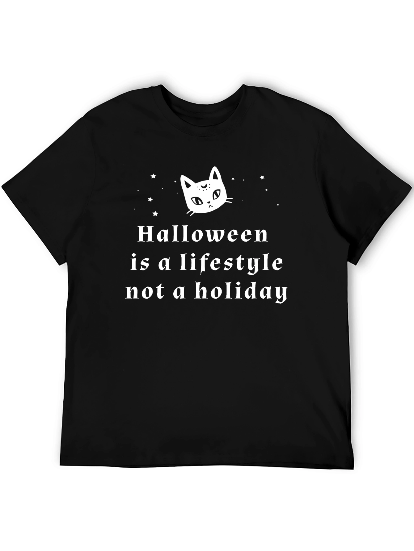 Halloween Lifestyle T-Shirt - Cat & Stars Graphic Tee