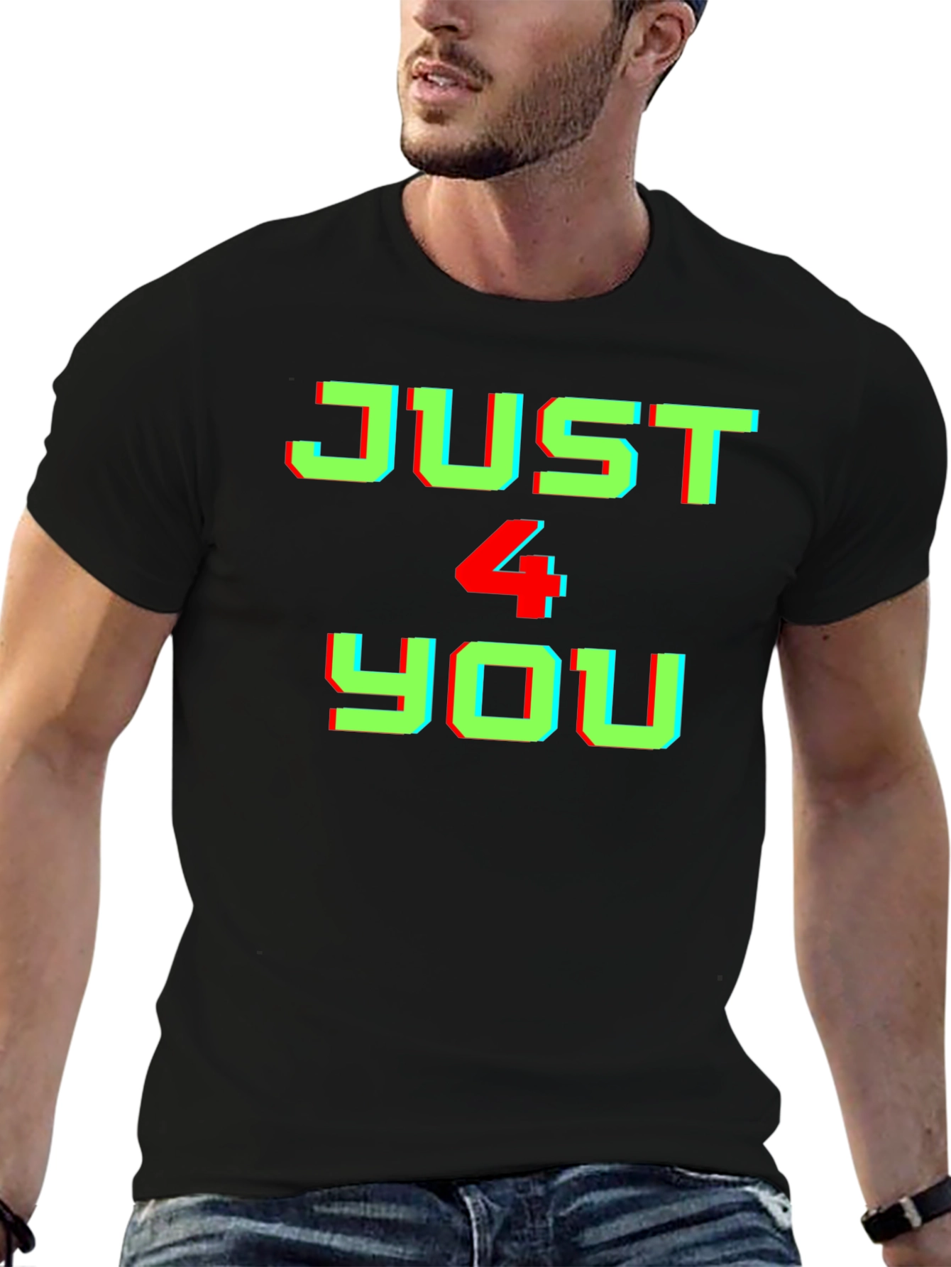 Just 4 You Graphic Tee - Black Cotton T-Shirt