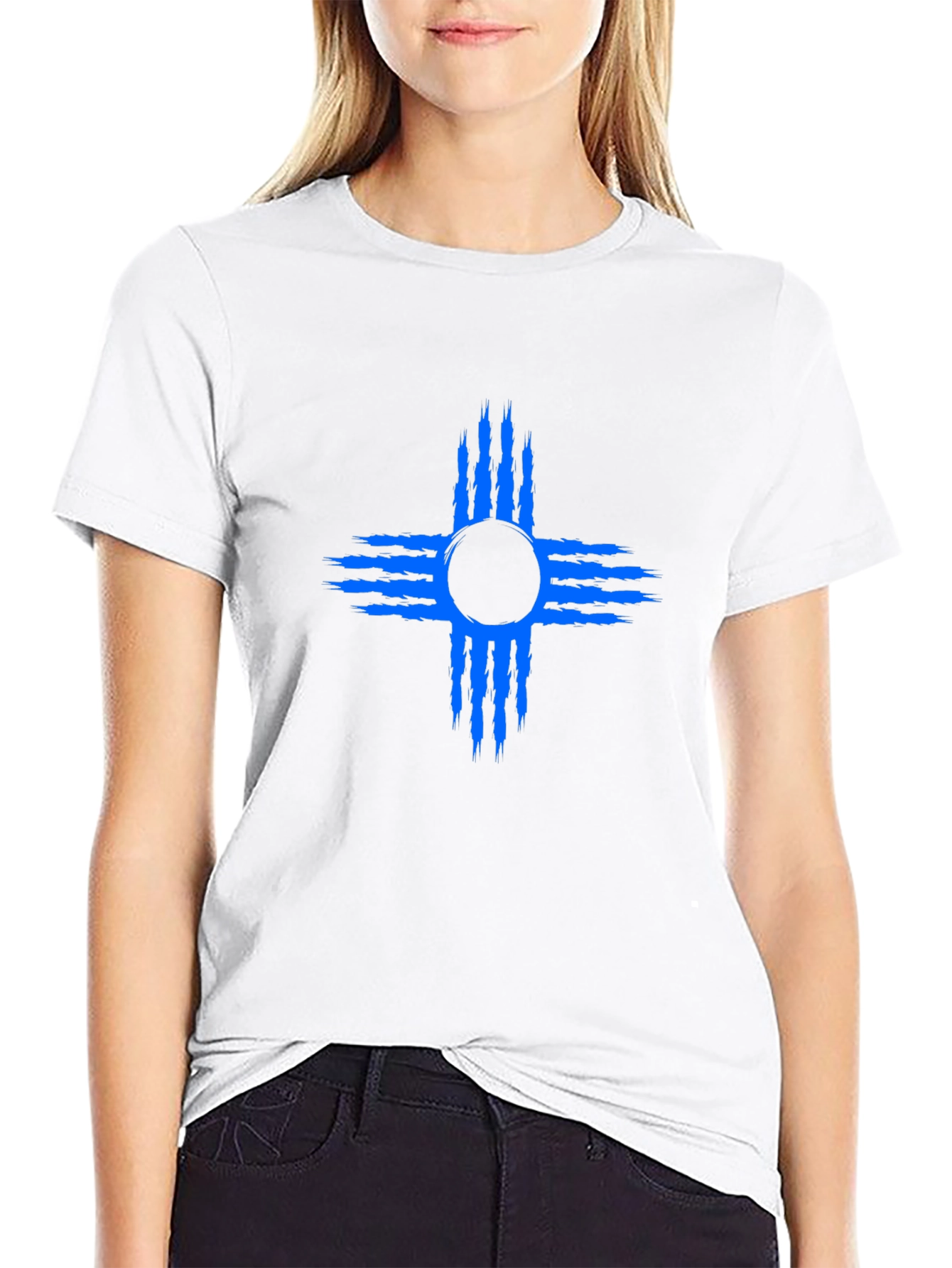Black T-Shirt with Blue Zia Symbol