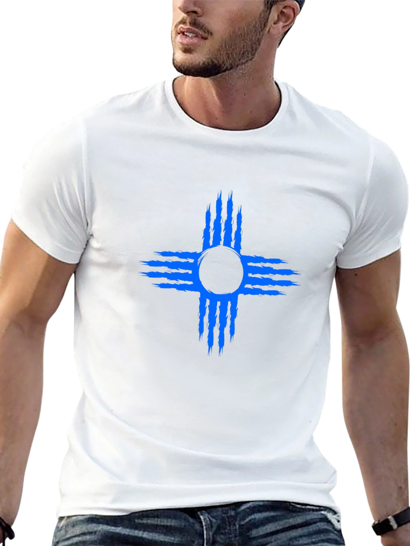 Black T-Shirt with Blue Zia Symbol
