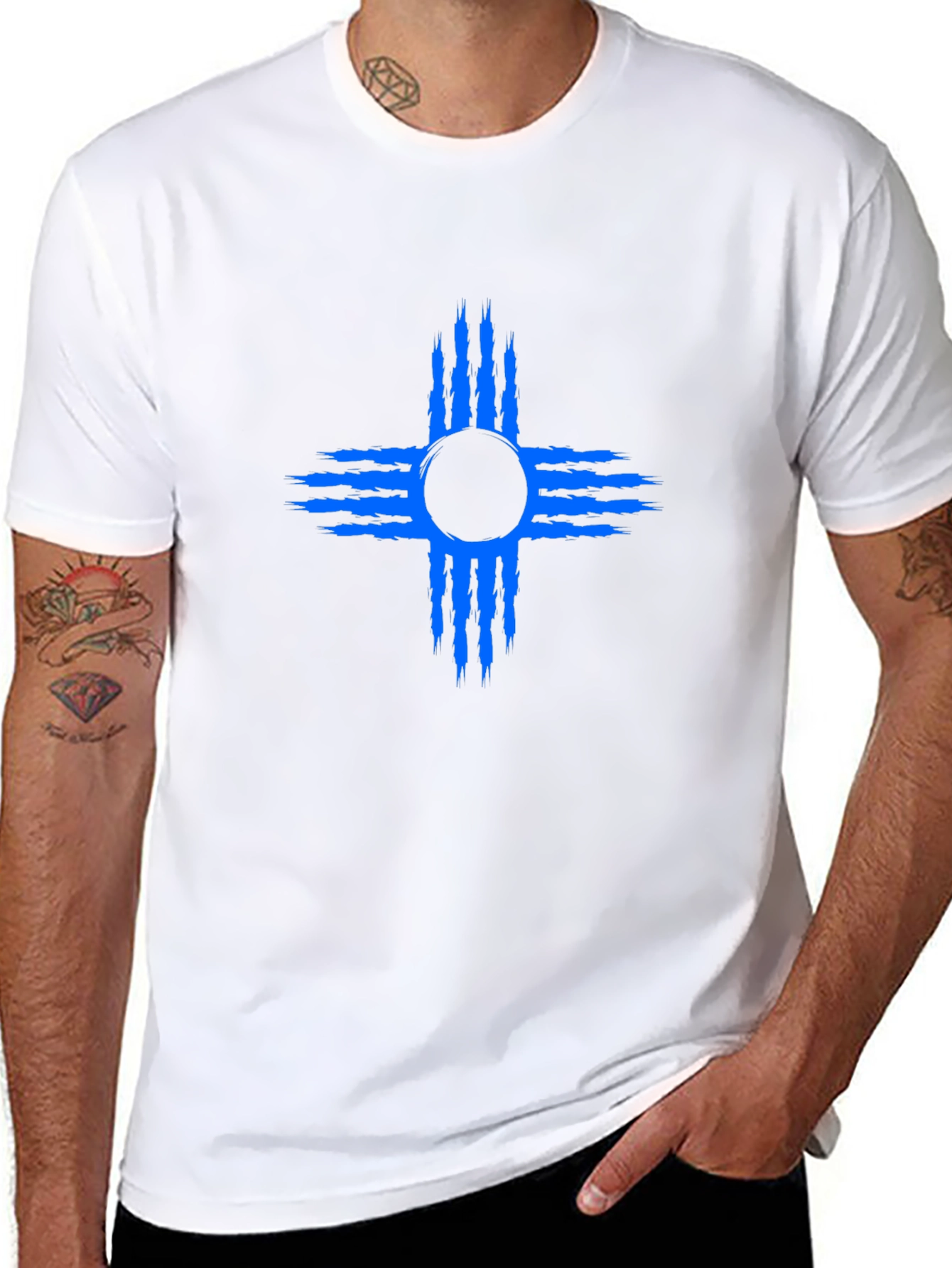 Black T-Shirt with Blue Zia Symbol