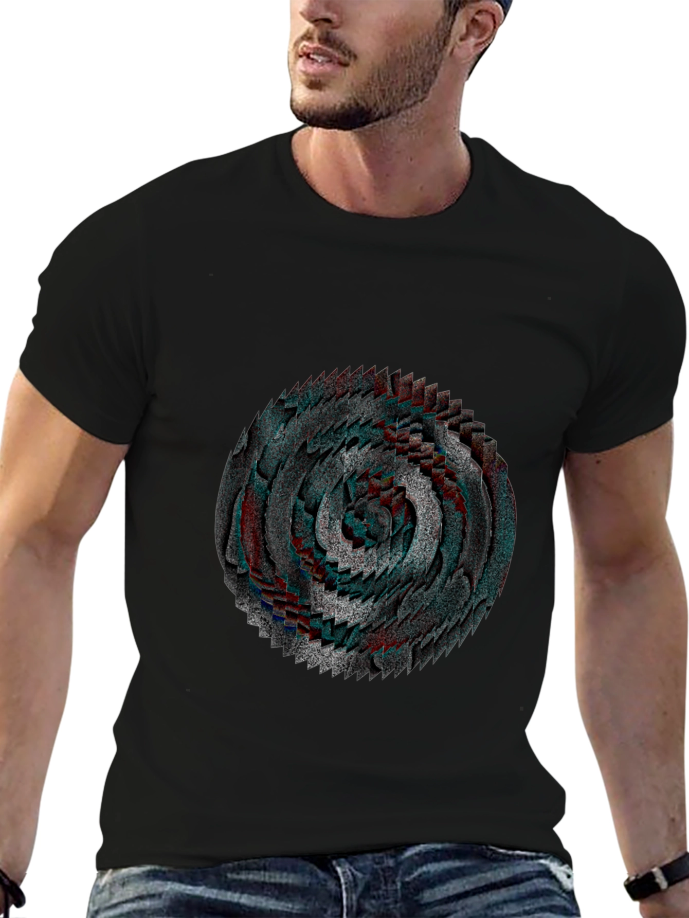 Abstract Swirl Graphic Black T-Shirt