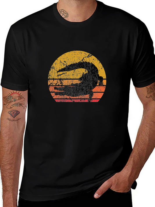 Vintage Alligator Sunset Graphic Tee - Black
