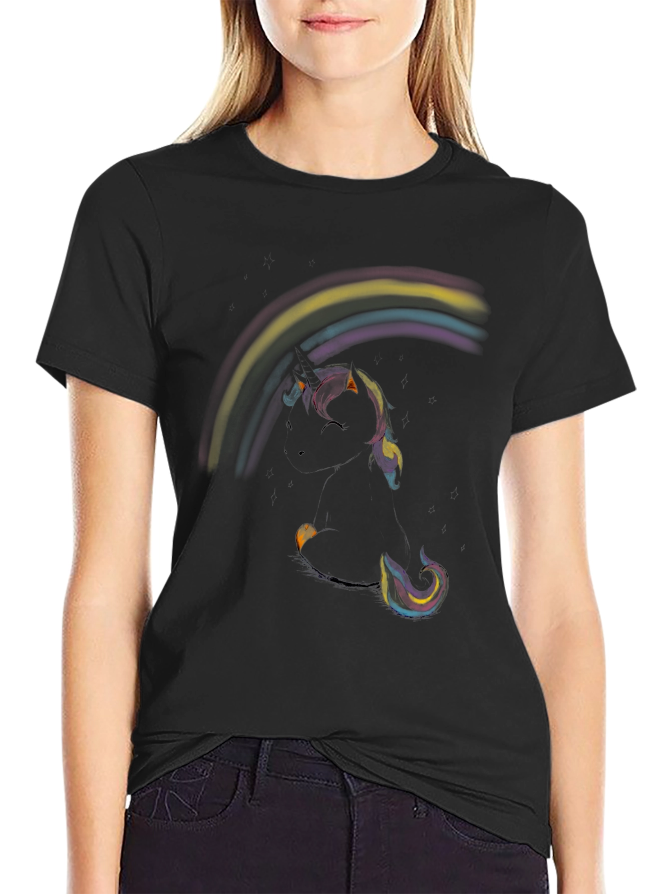 Unicorn Rainbow Black T-Shirt