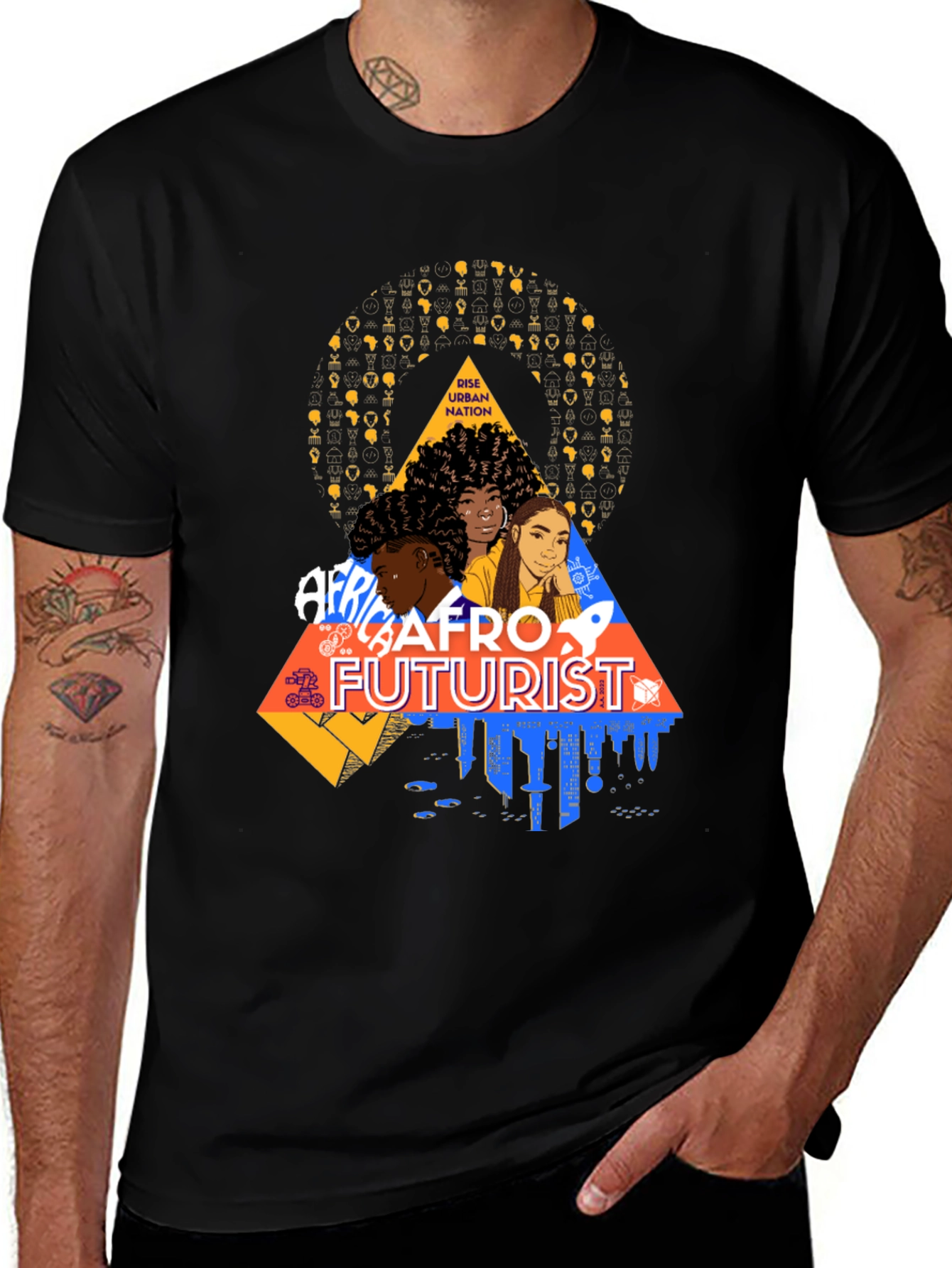 Afrofuturist Graphic Print Black T-Shirt